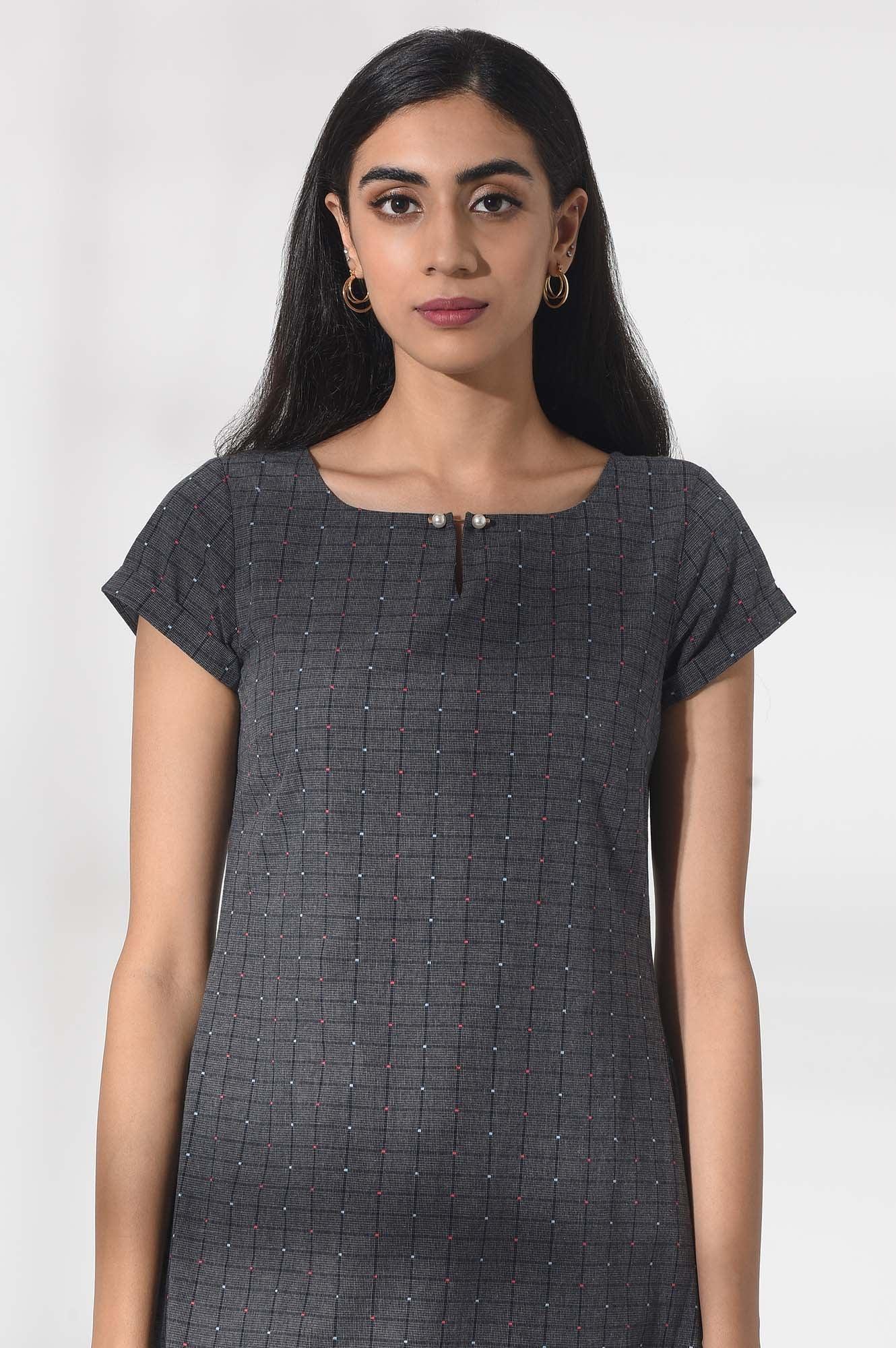 Dark Grey Sheath Dress with Embroidery - wforwoman