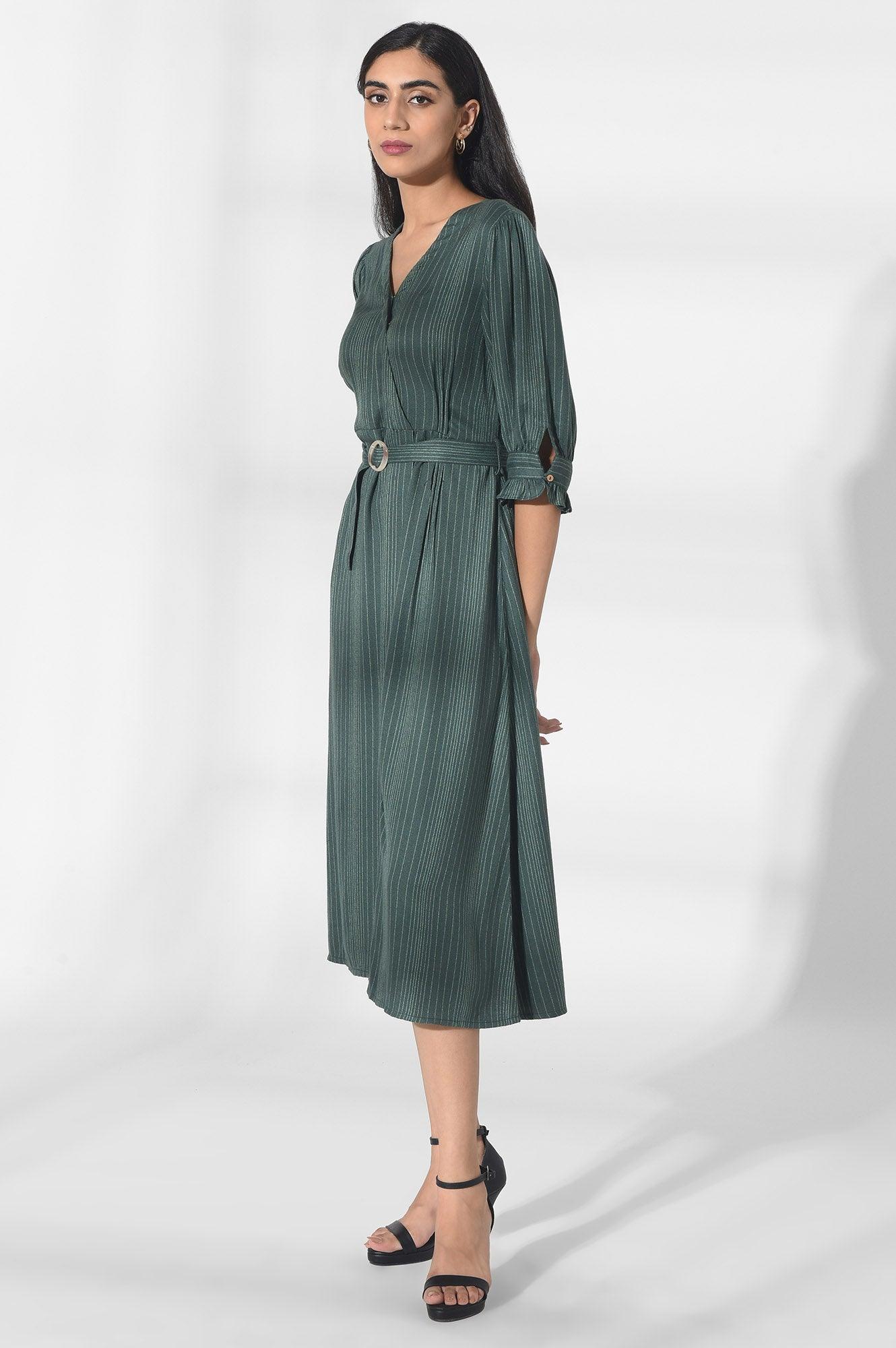 Dark Green Wrap Dress - wforwoman