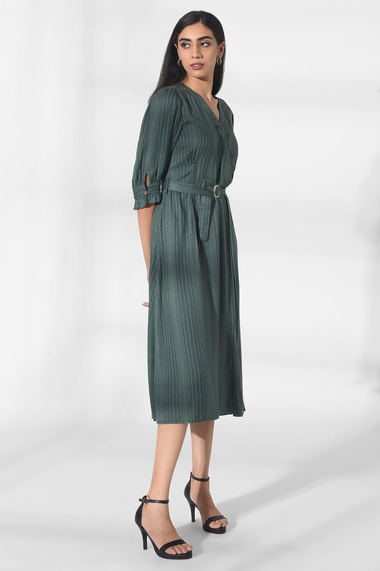 Dark Green Wrap Dress - wforwoman