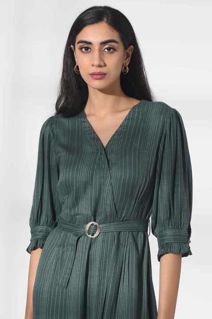 Dark Green Wrap Dress - wforwoman