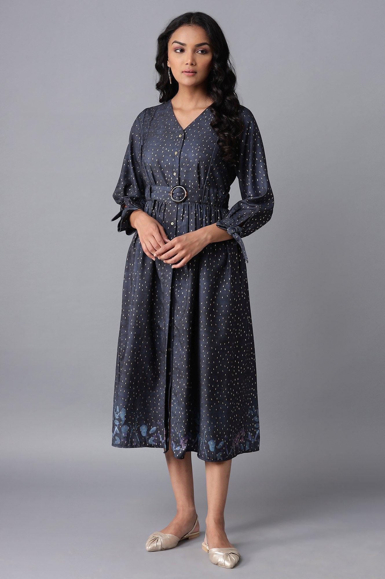 Dark Blue Moss Crepe Dress - wforwoman