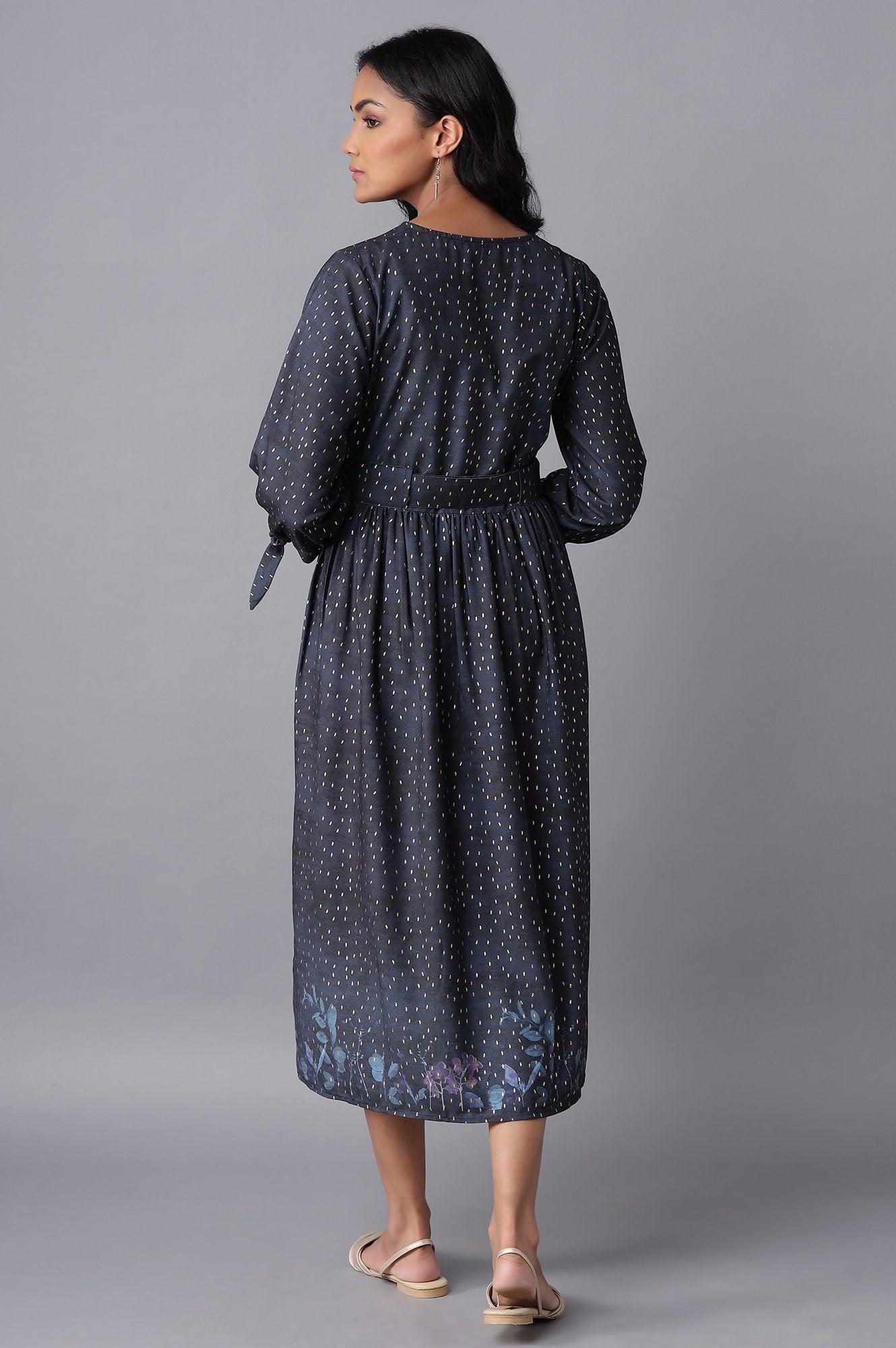 Dark Blue Moss Crepe Dress - wforwoman