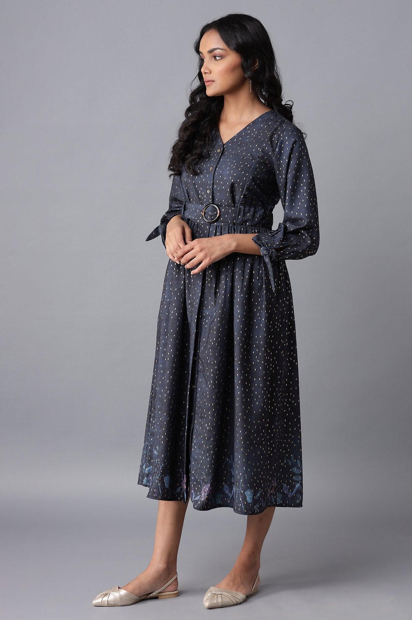 Dark Blue Moss Crepe Dress - wforwoman