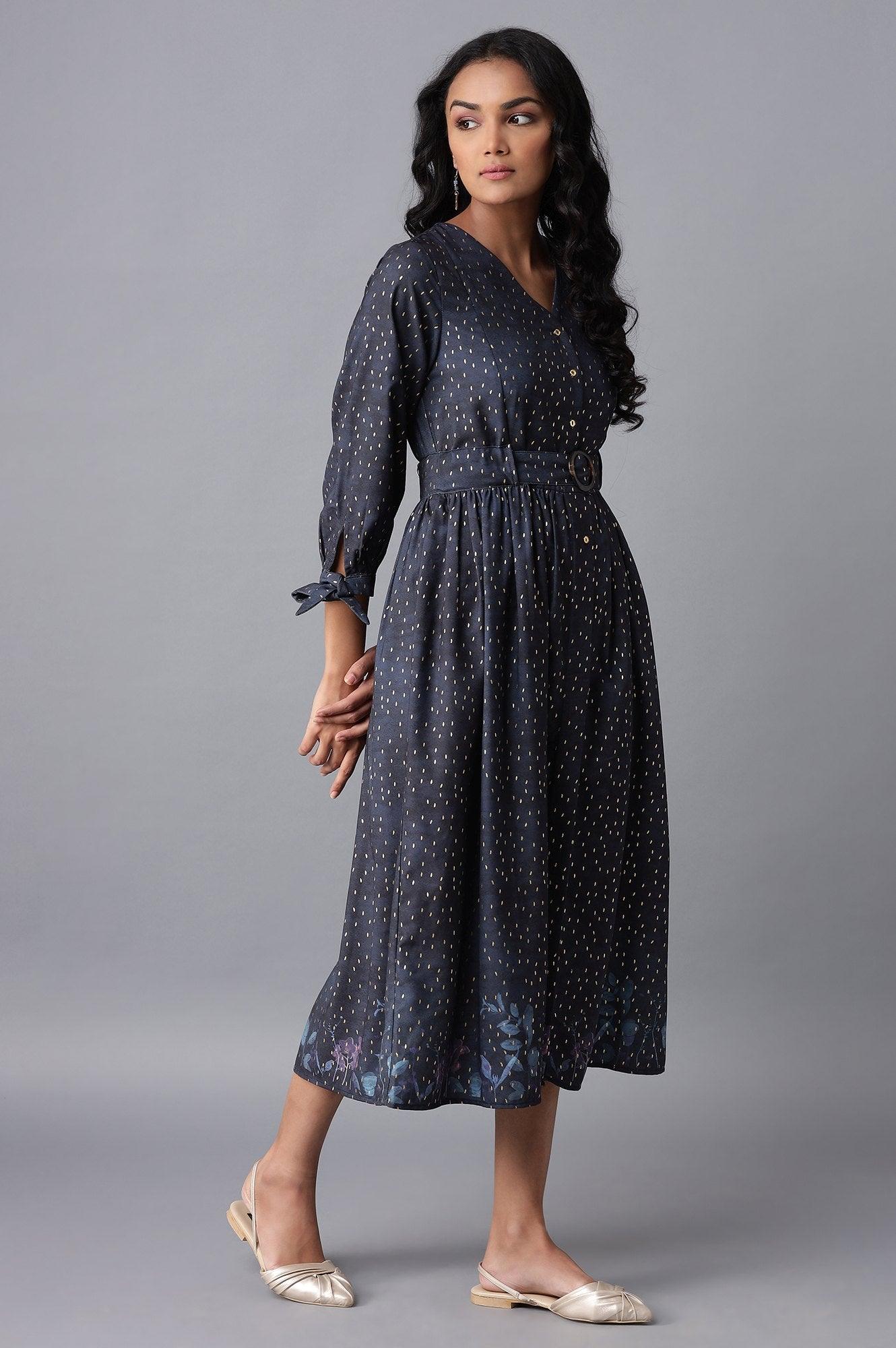 Dark Blue Moss Crepe Dress - wforwoman