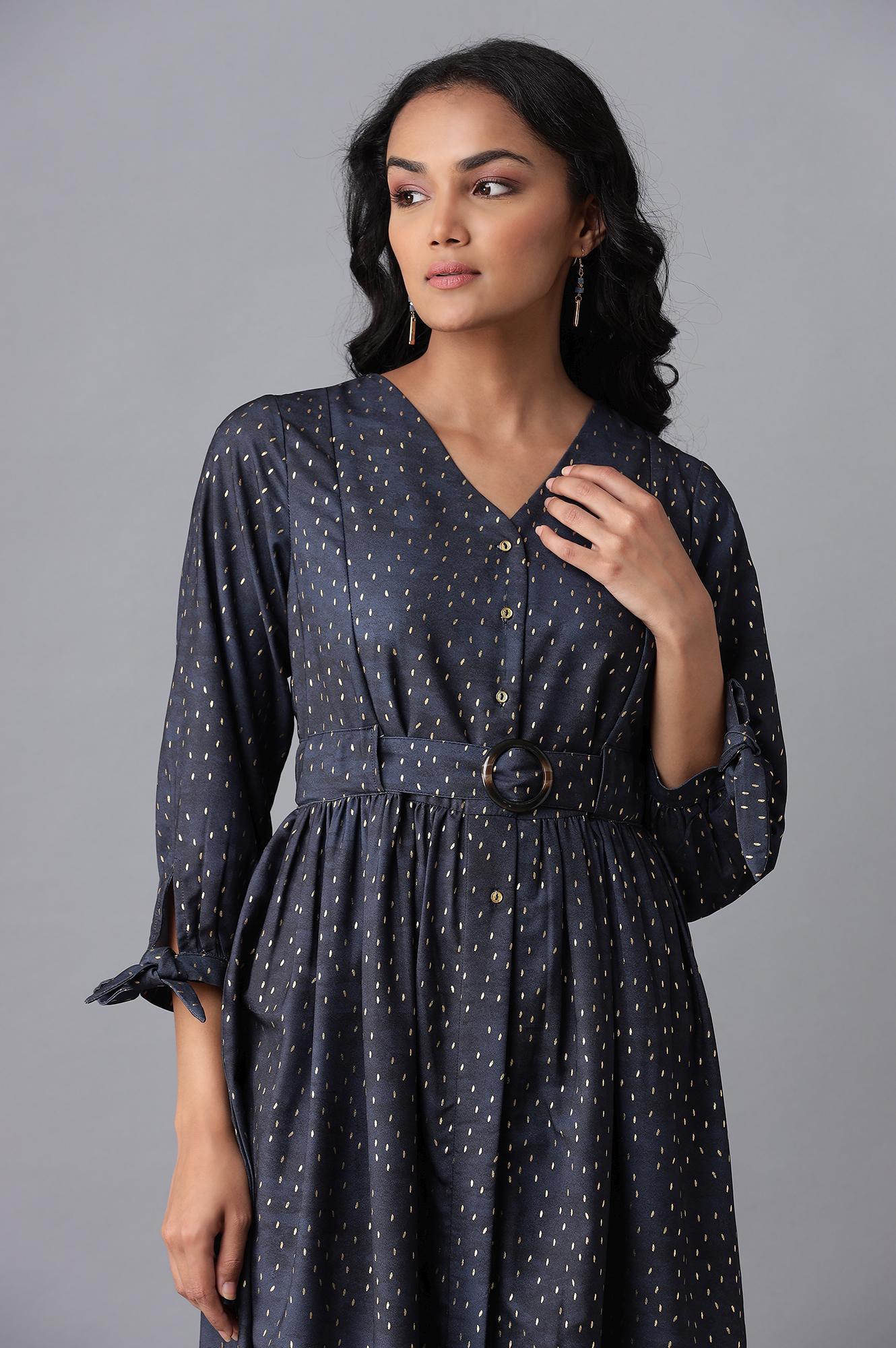 Dark Blue Moss Crepe Dress - wforwoman