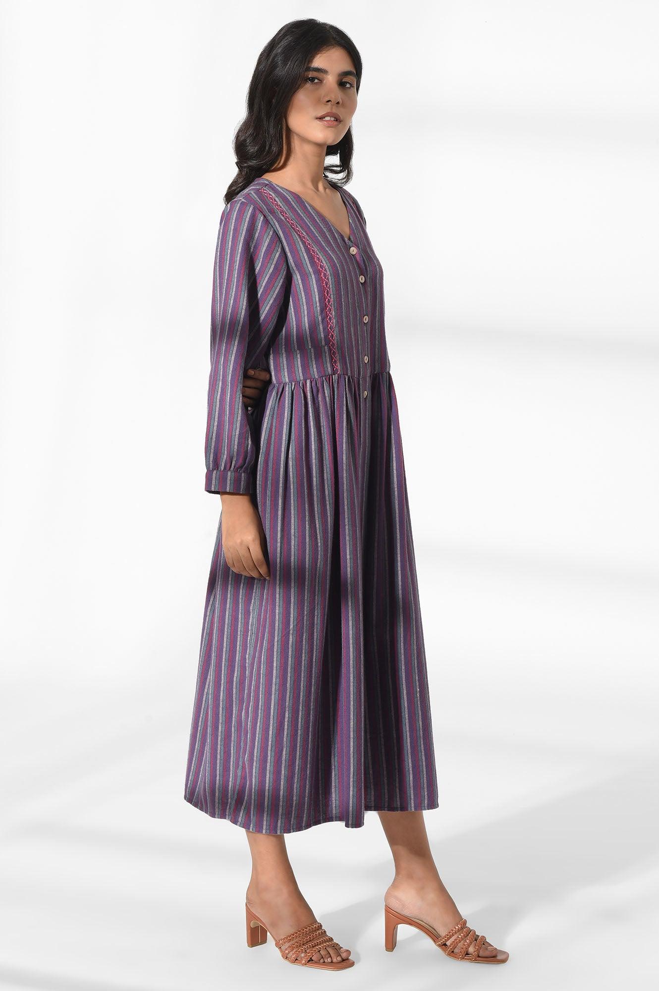 Dark Purple V-neck Dress - wforwoman