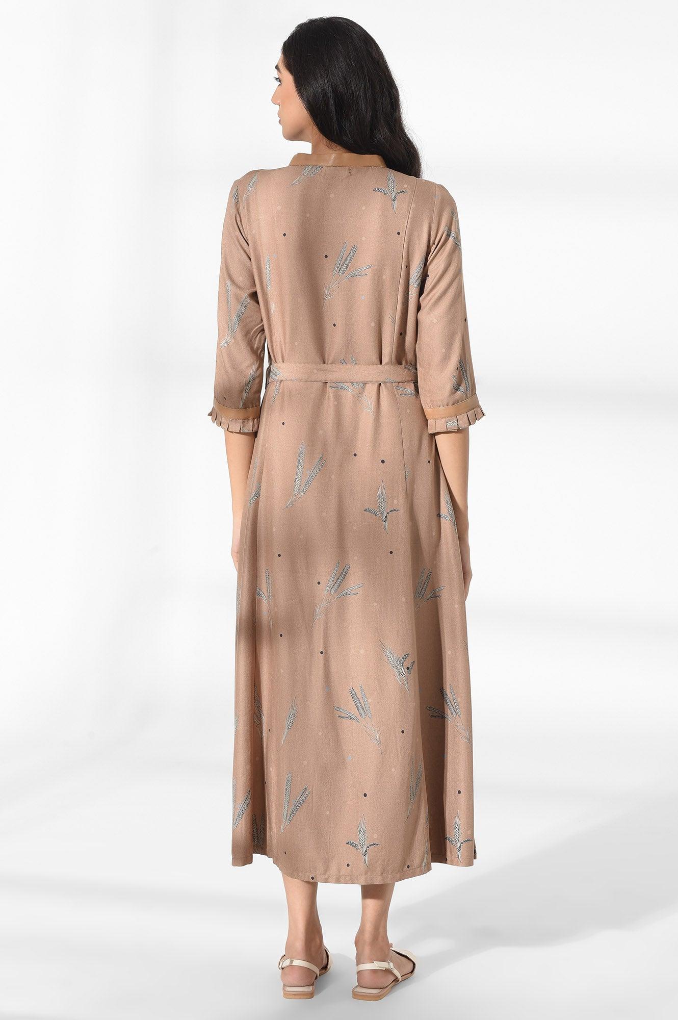 Light Brown Floral Print Dress - wforwoman