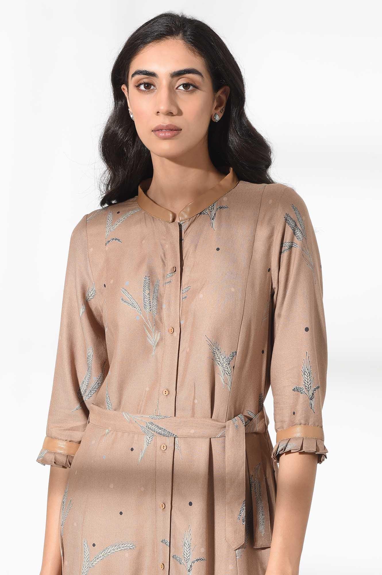 Light Brown Floral Print Dress - wforwoman