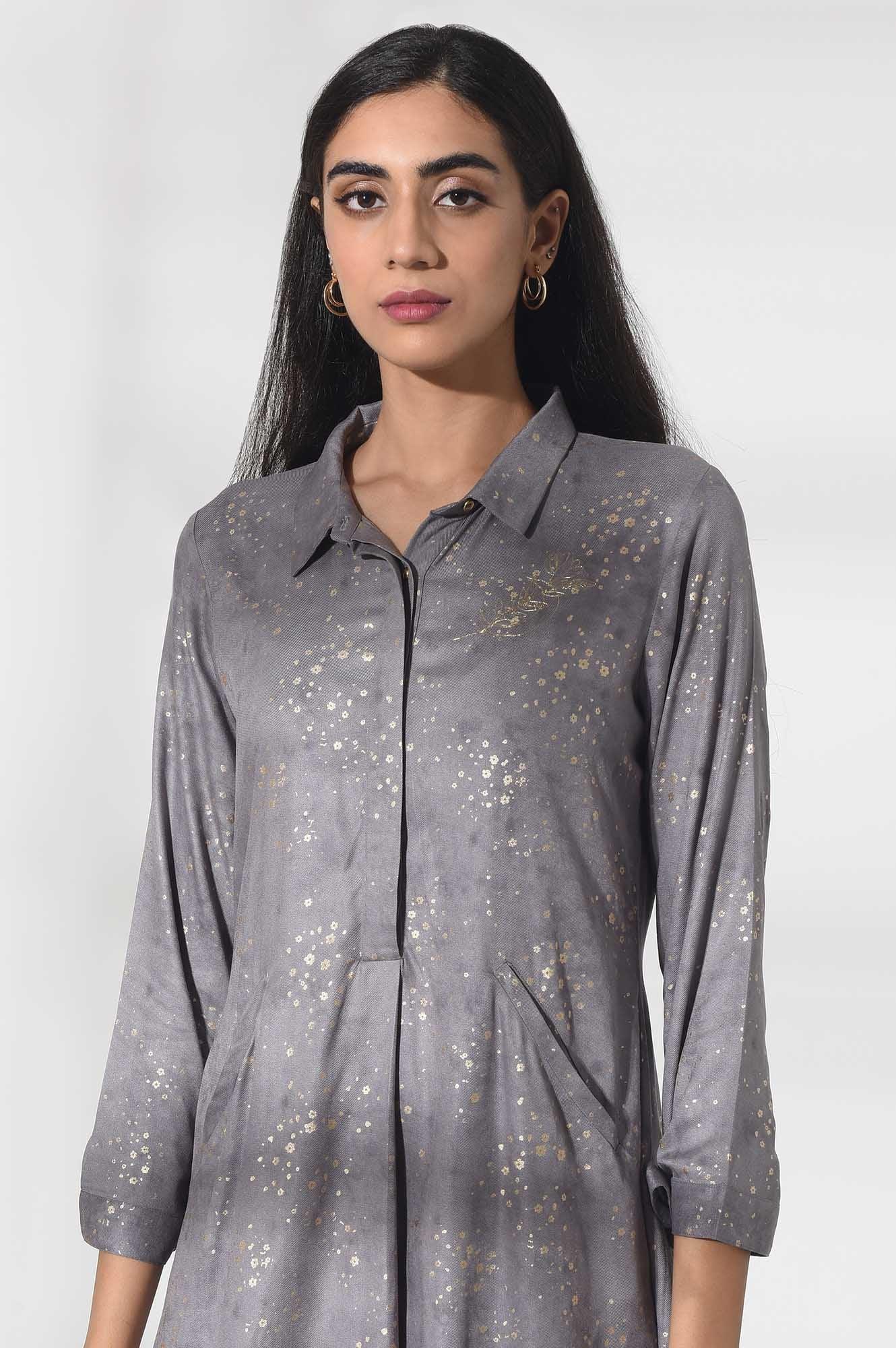 Light Grey Embroidered Dress - wforwoman