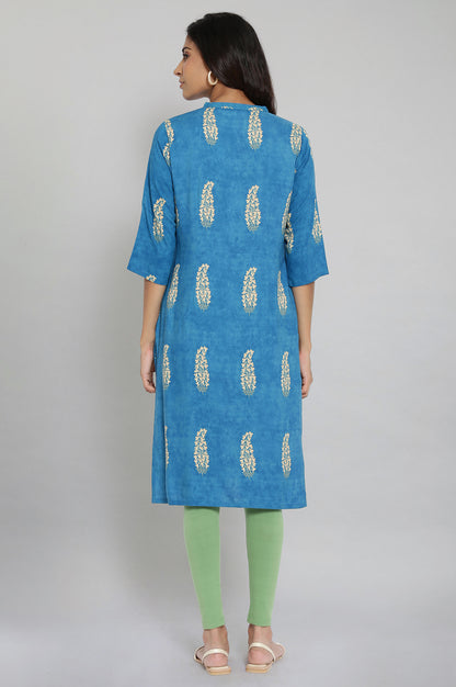 Blue Printed Button Down kurta