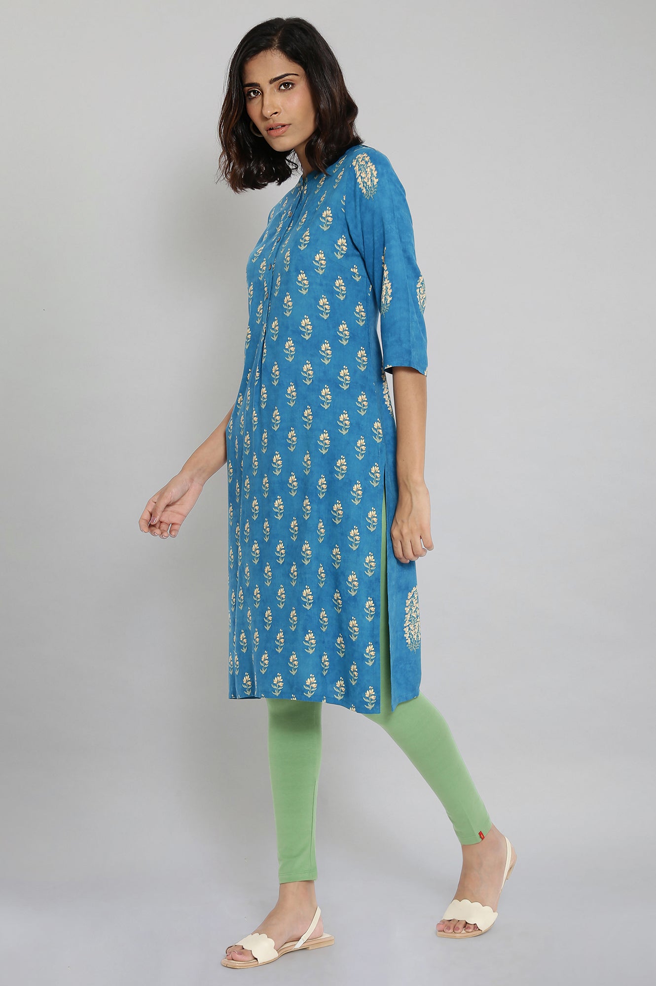 Blue Printed Button Down kurta