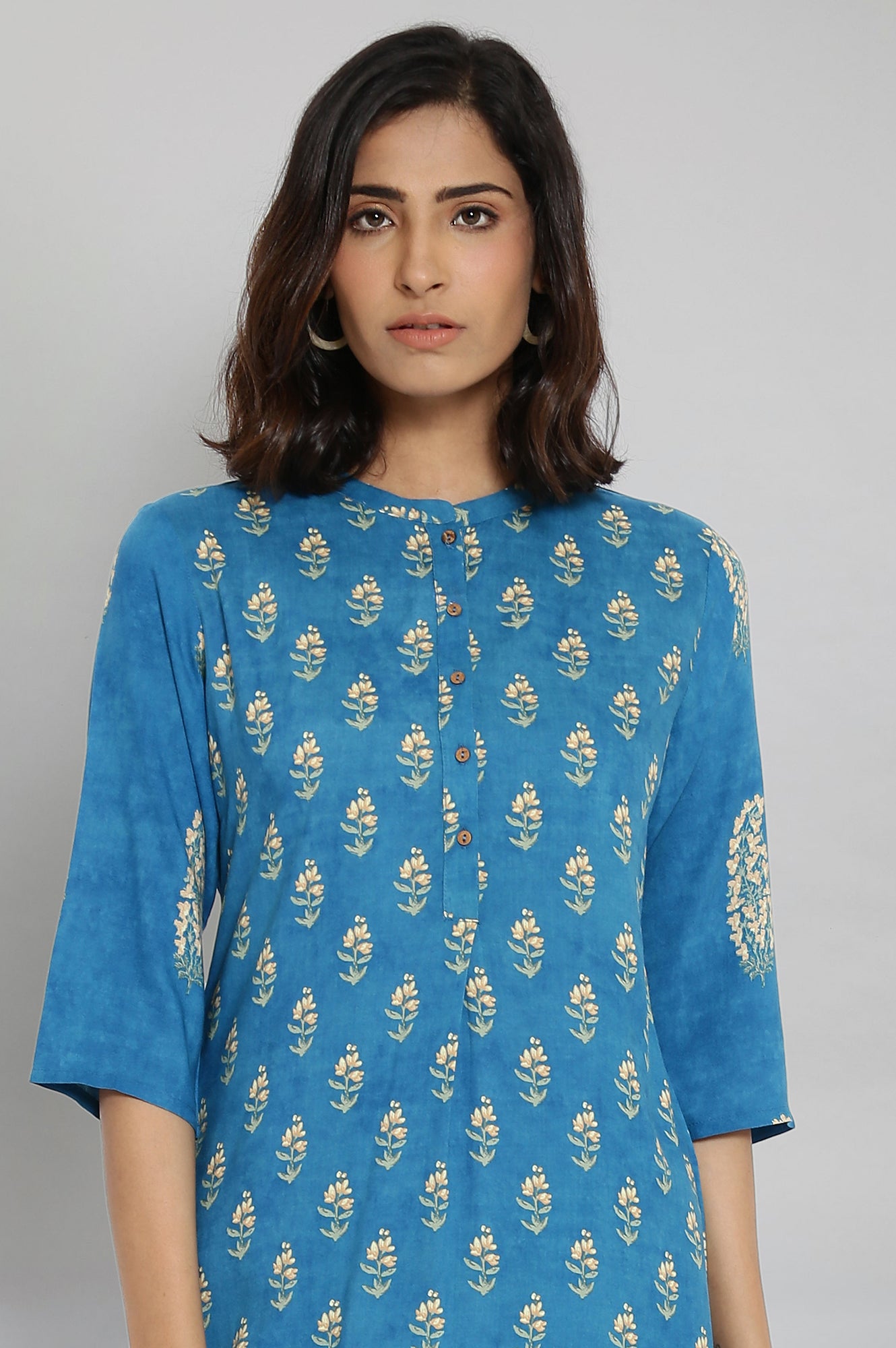 Blue Printed Button Down kurta