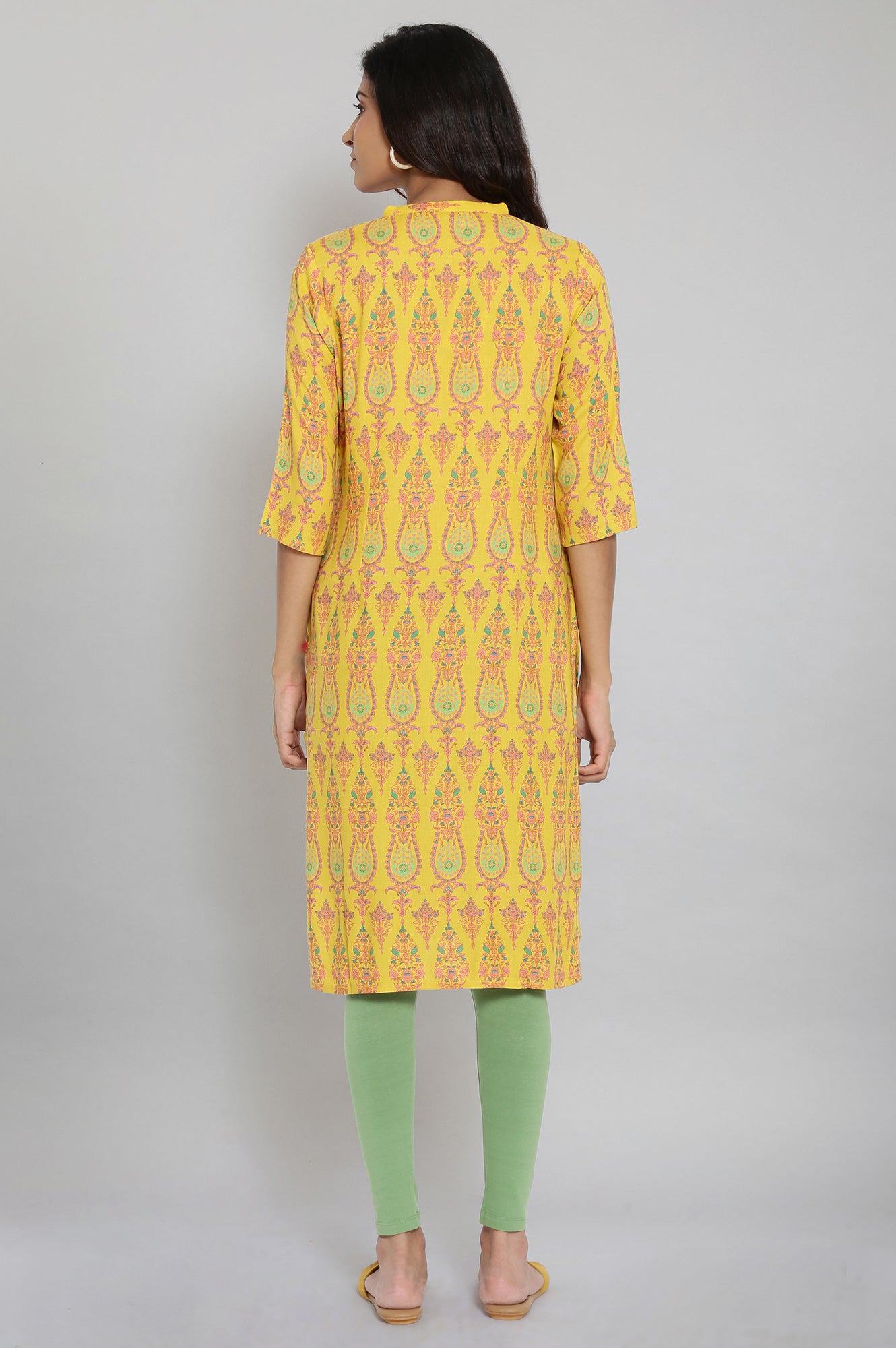 Mustard Printed Button Down kurta