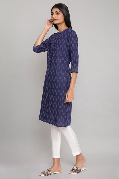 Navy Blue Printed Button Down kurta