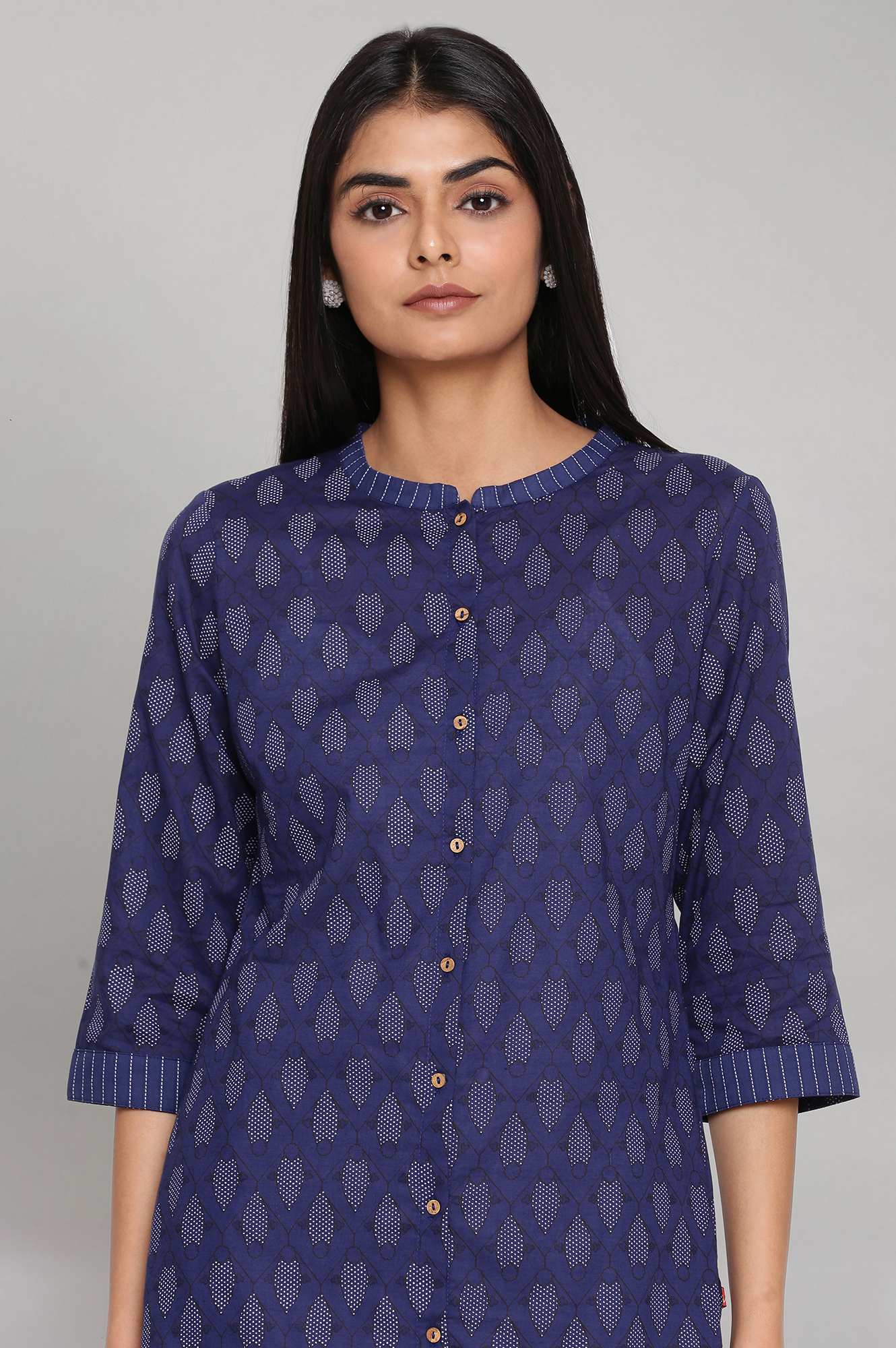 Navy Blue Printed Button Down kurta