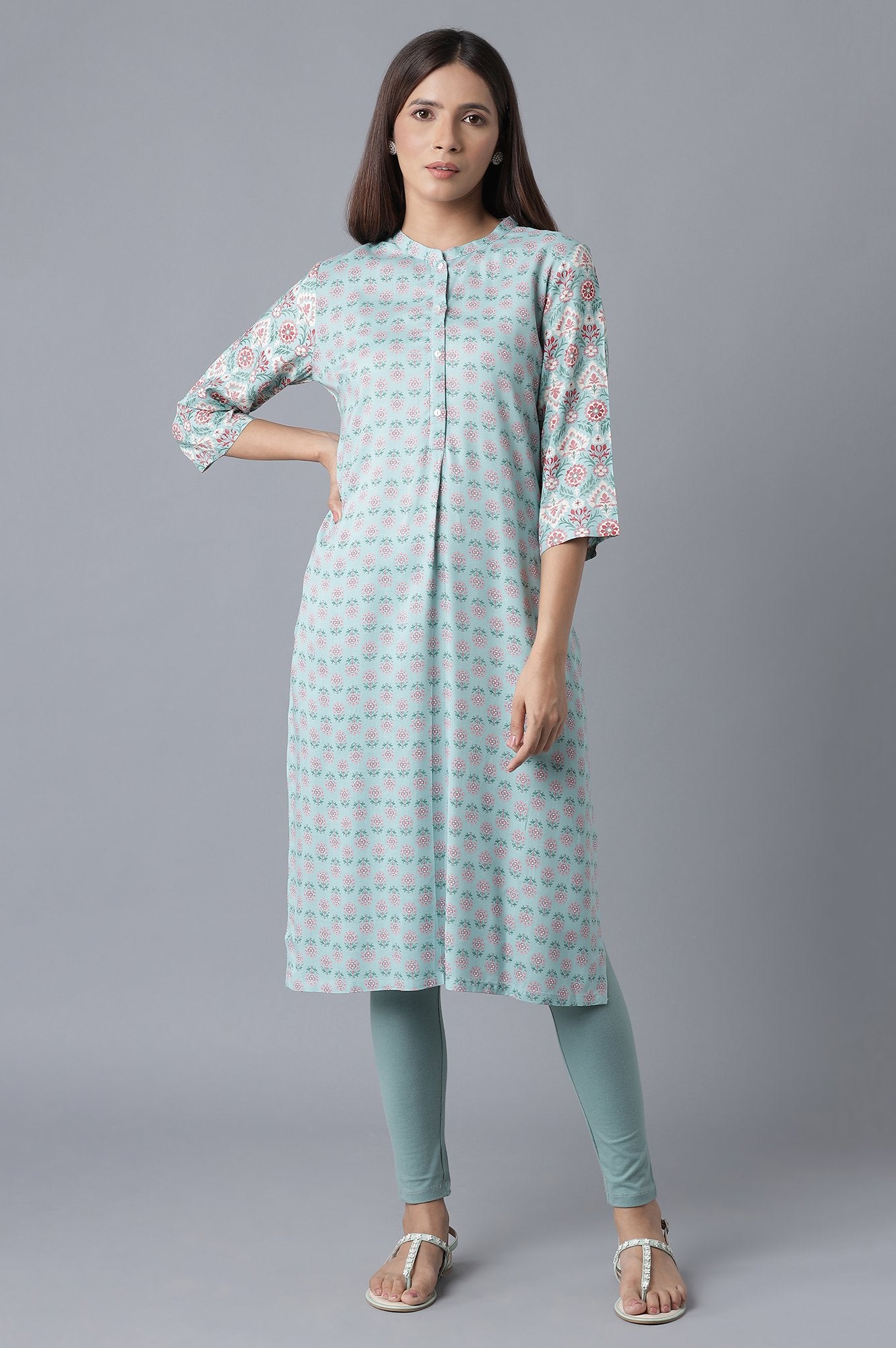 Blue Printed Button Down kurta