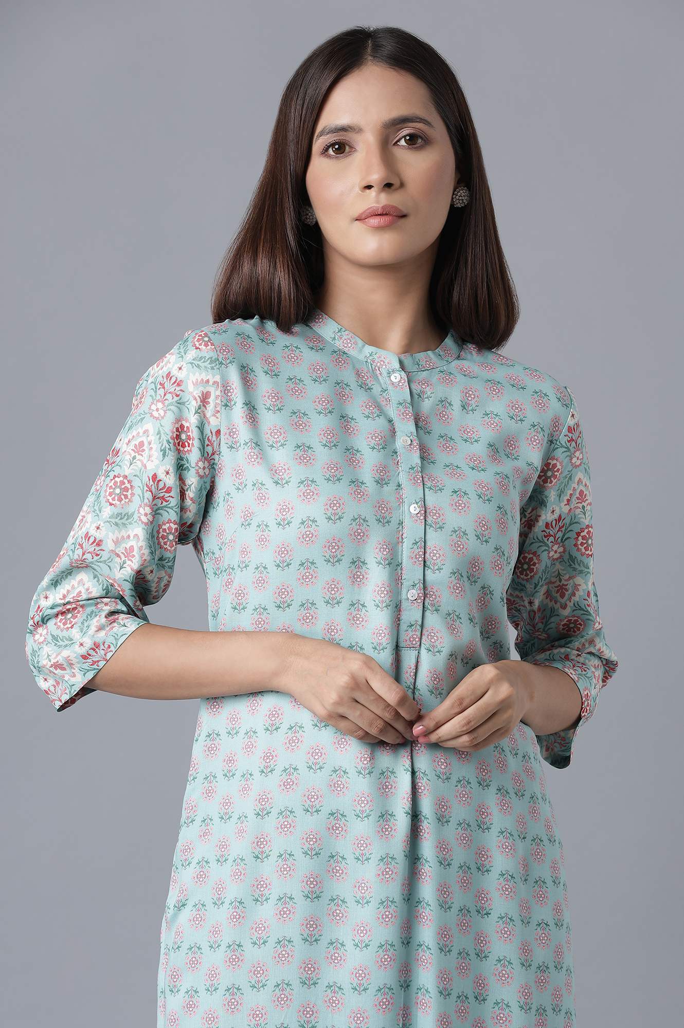 Blue Printed Button Down kurta