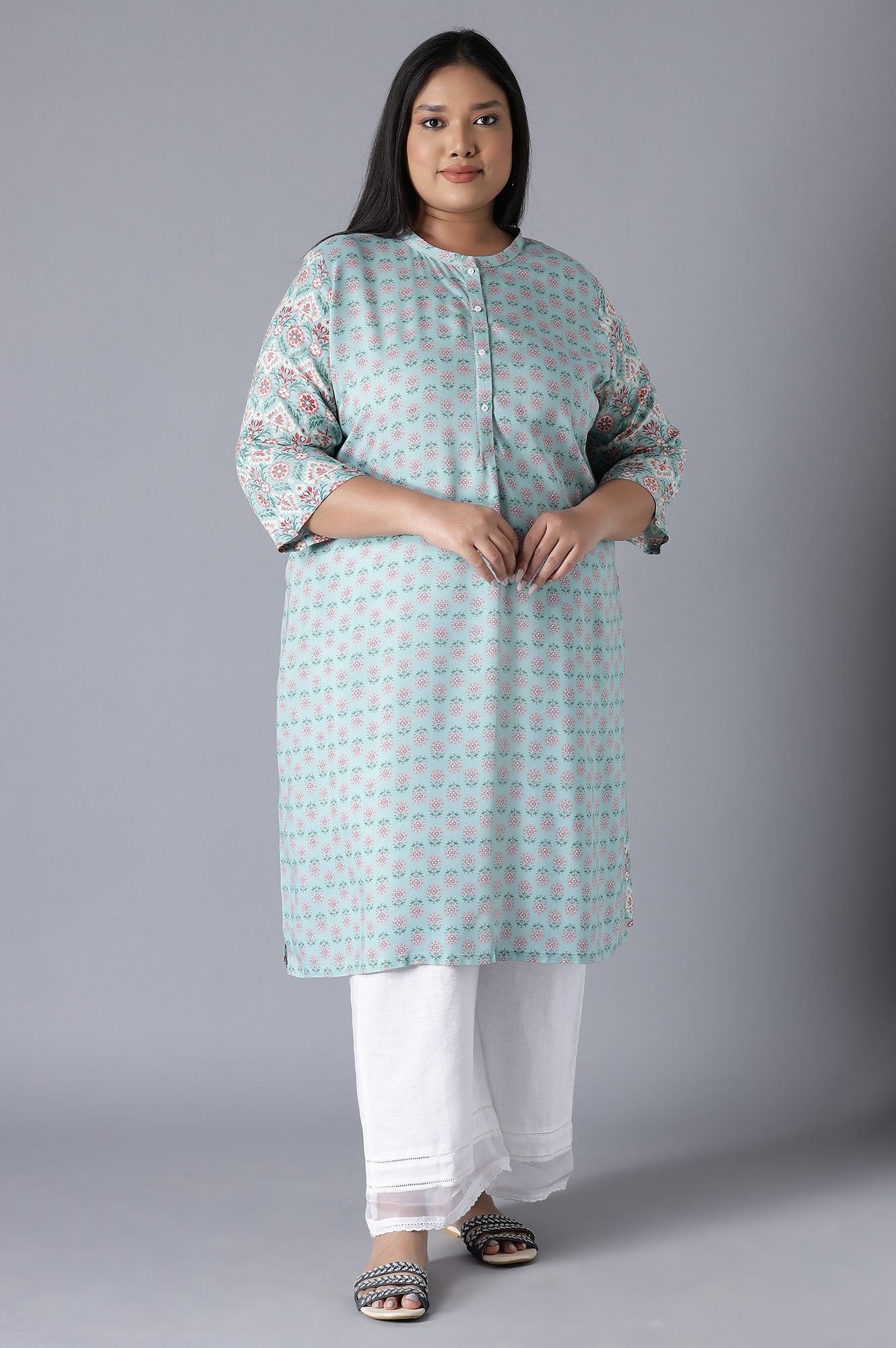 Blue Printed Button Down kurta