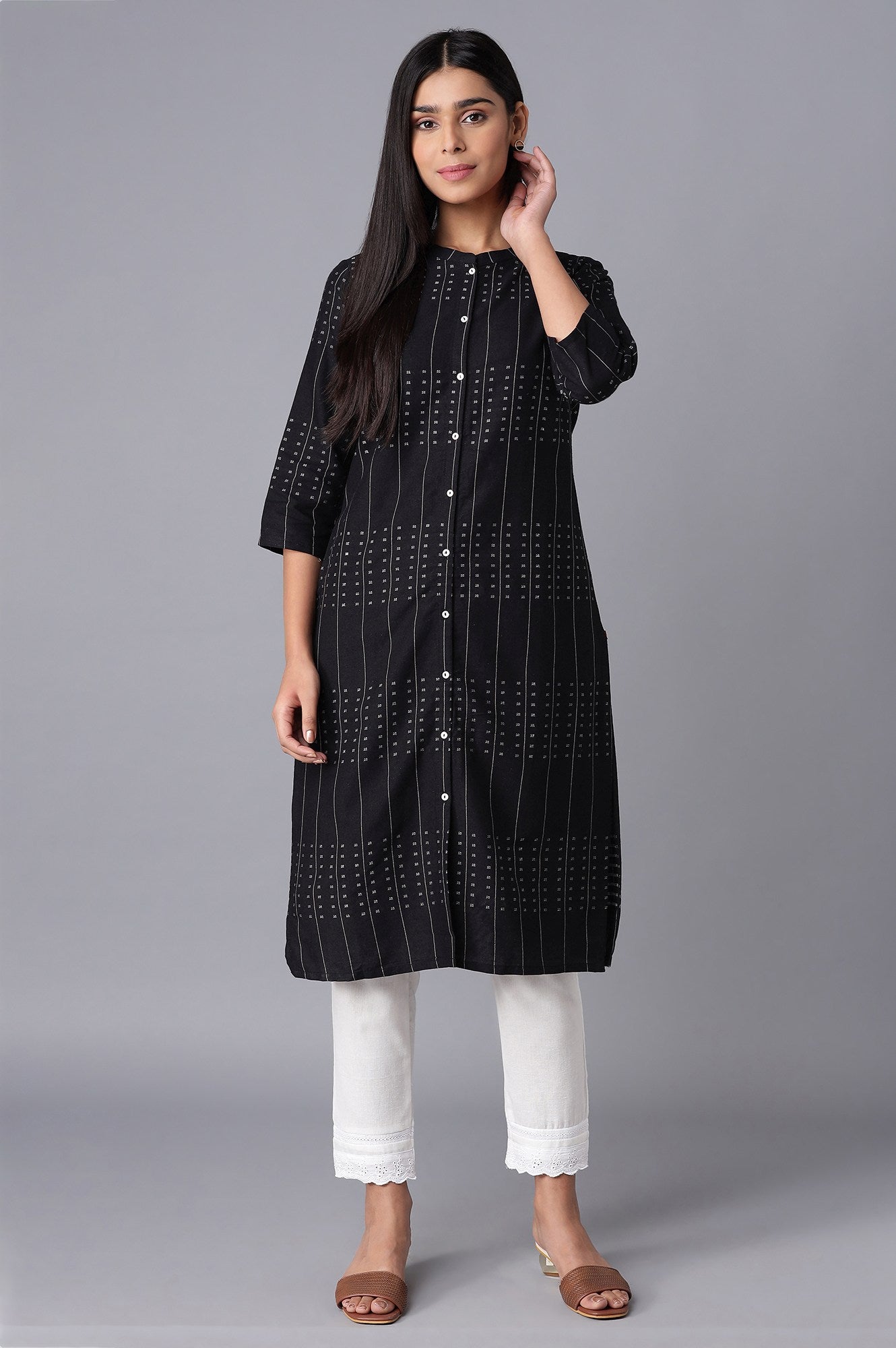 Black Printed Button Down kurta