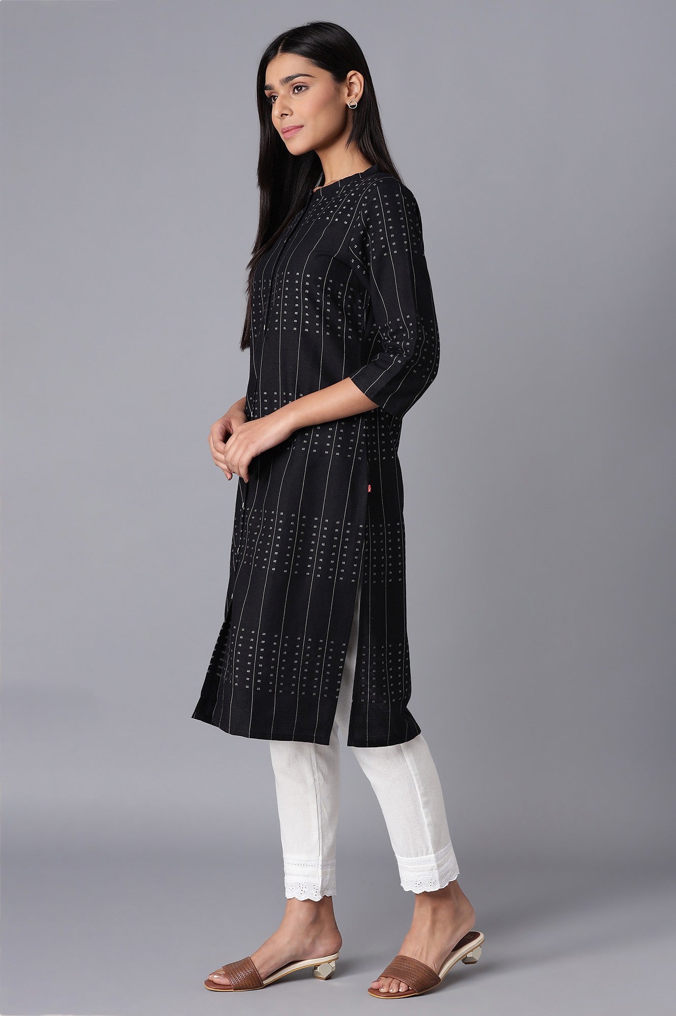 Black Printed Button Down kurta