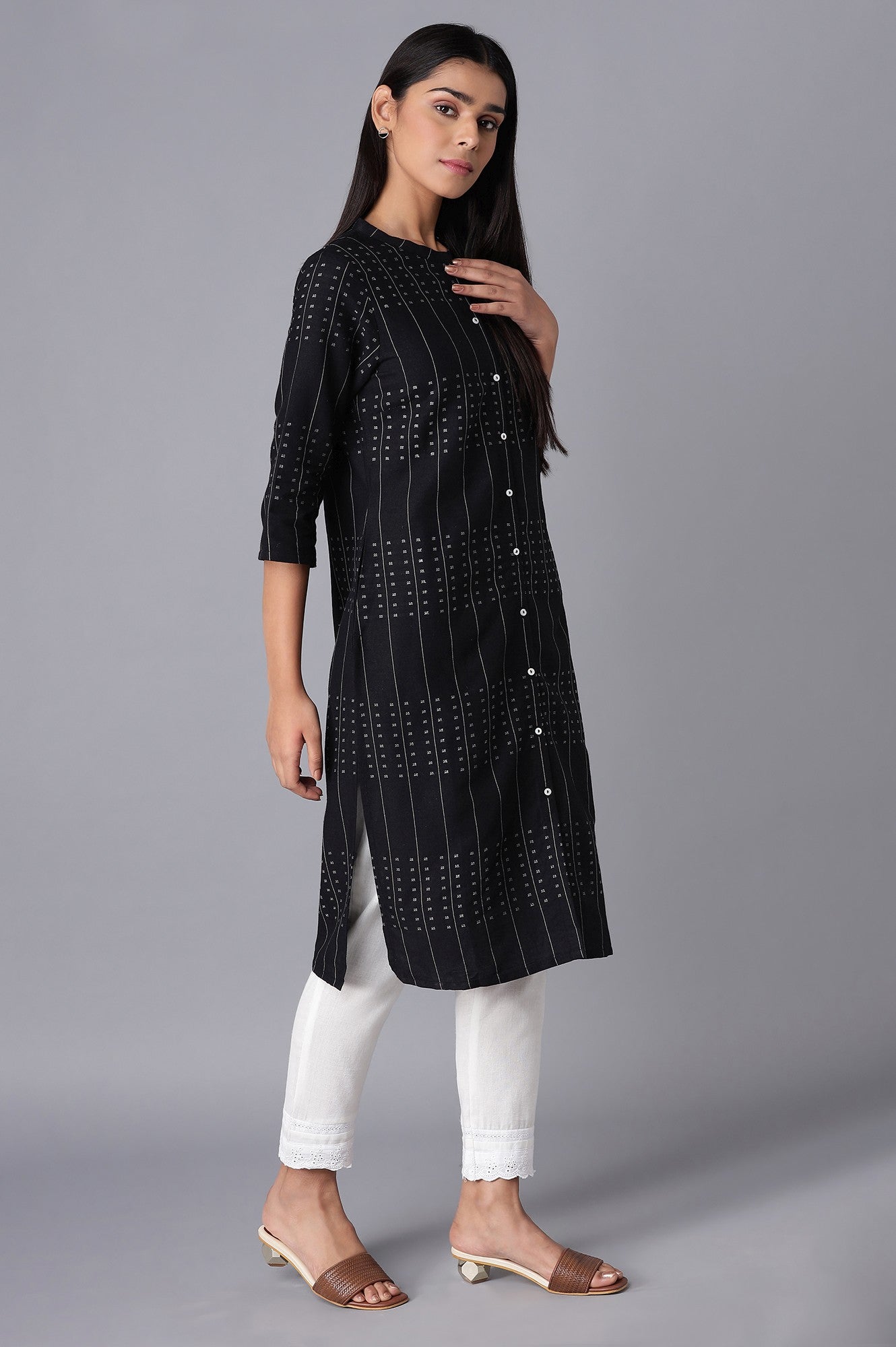 Black Printed Button Down kurta