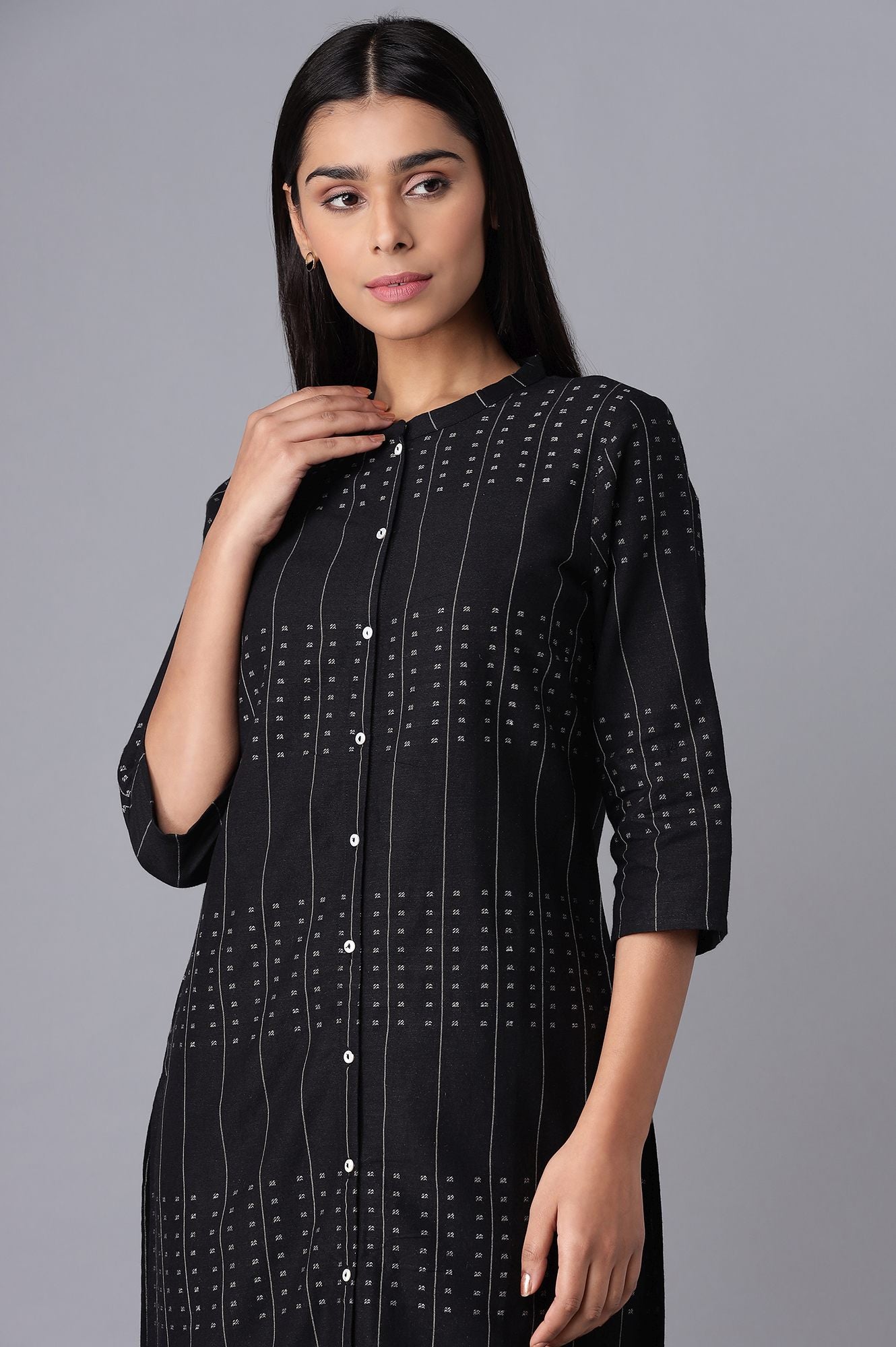 Black Printed Button Down kurta