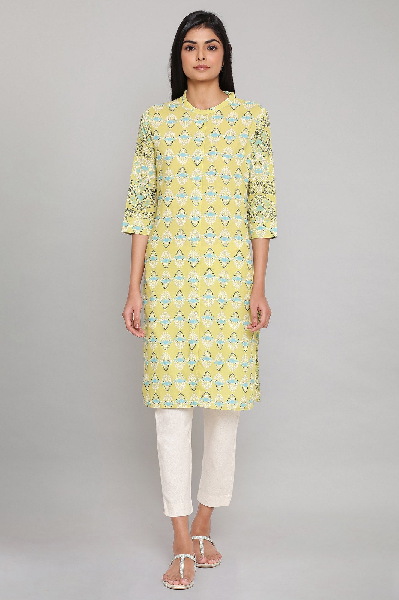 Green Printed Button Down kurta