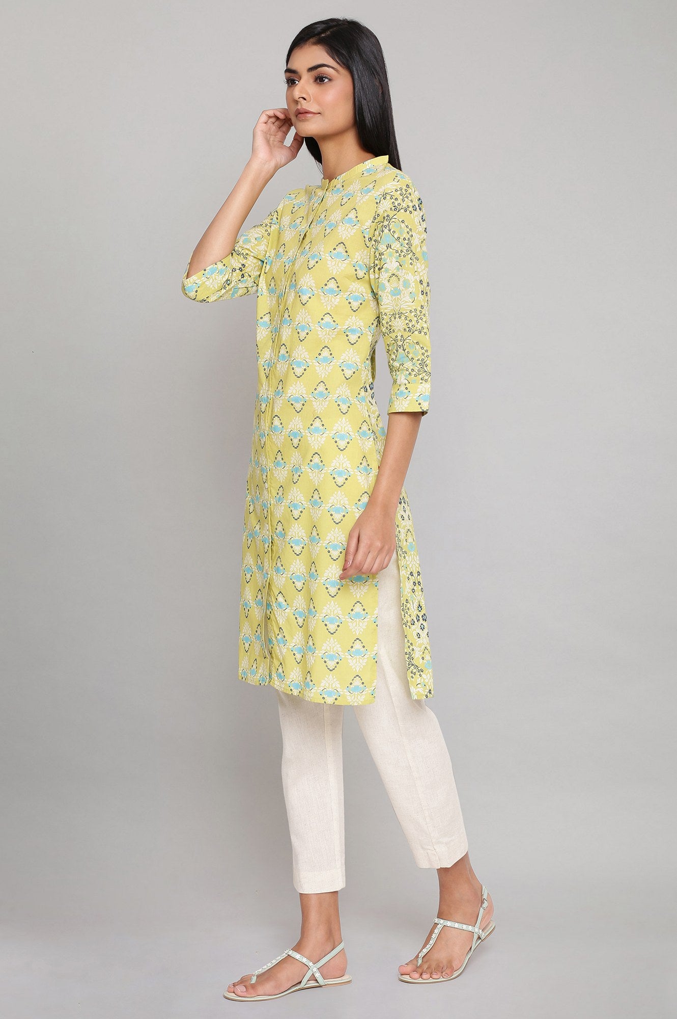 Green Printed Button Down kurta