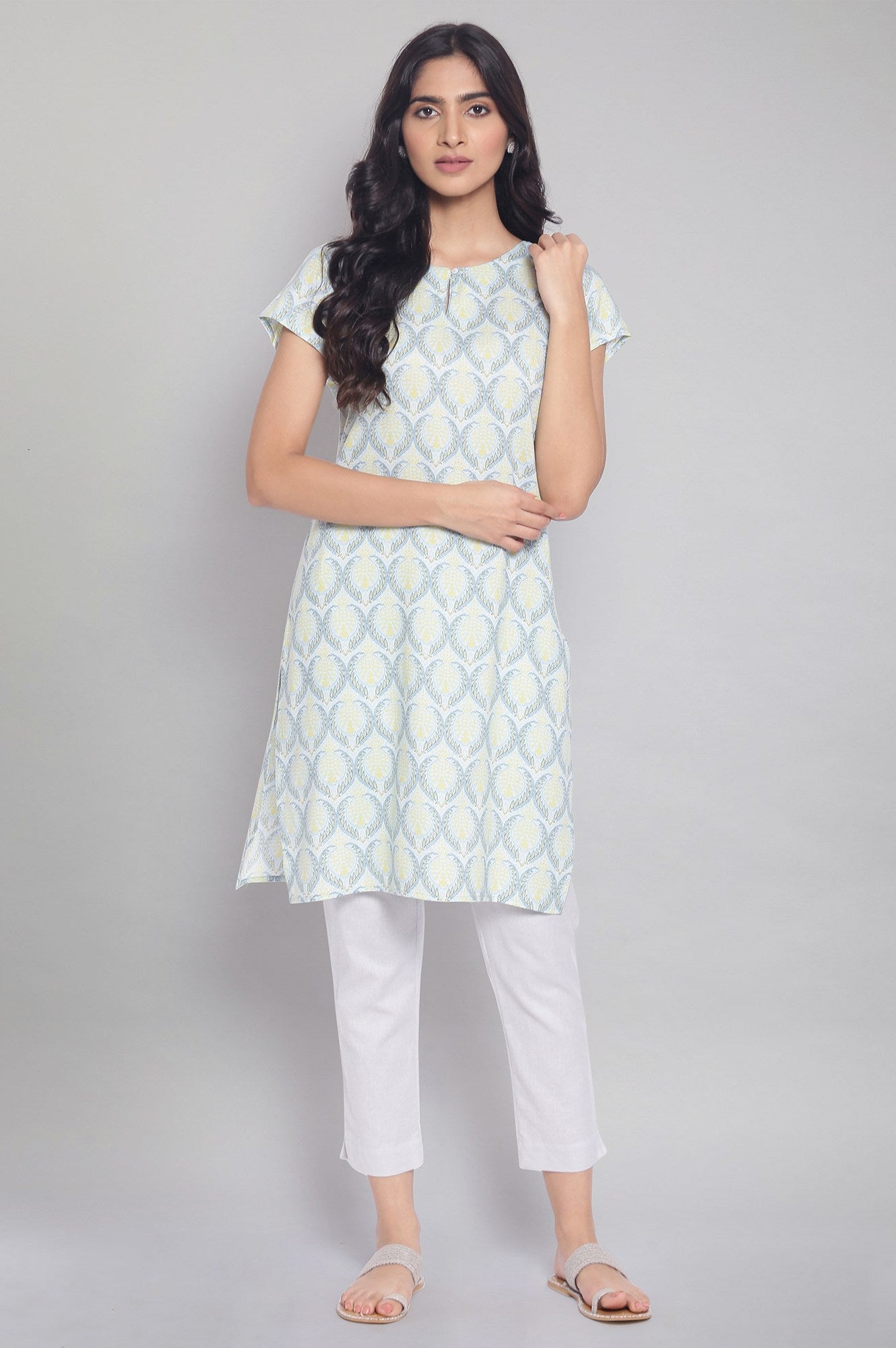 Sky Blue Floral Print kurta