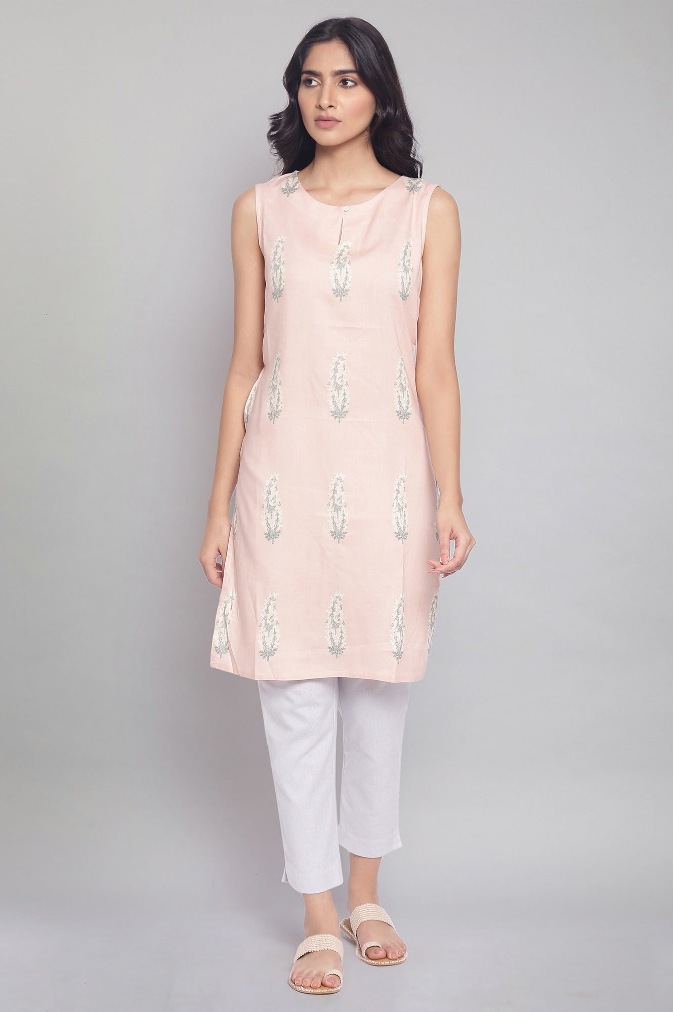 Pink Printed Straight kurta