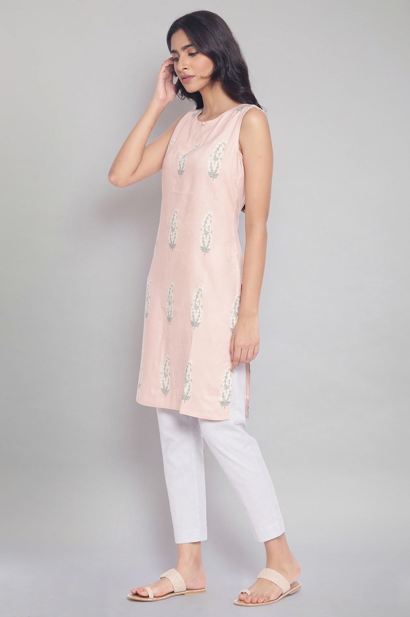 Pink Printed Straight kurta