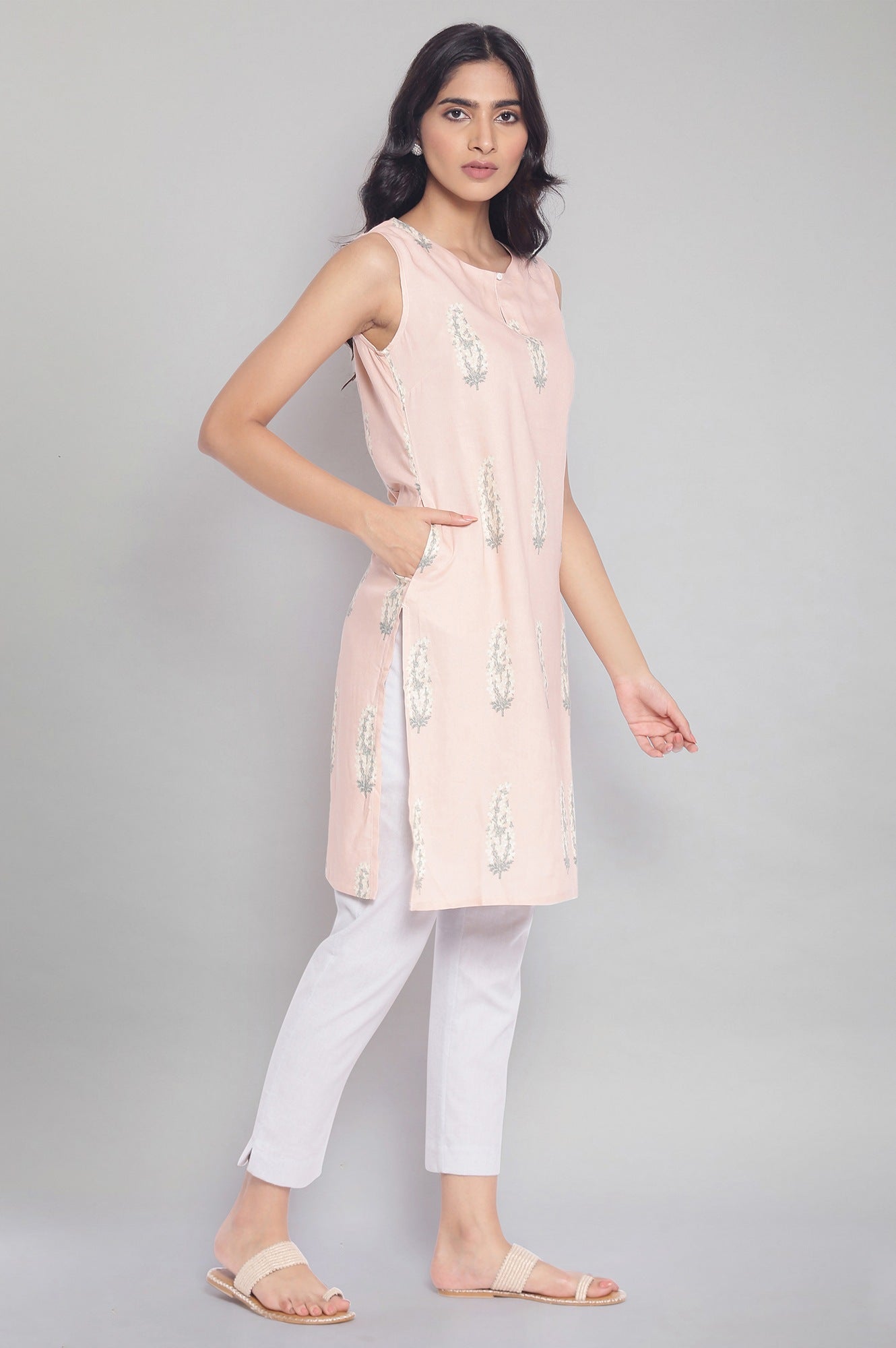 Pink Printed Straight kurta