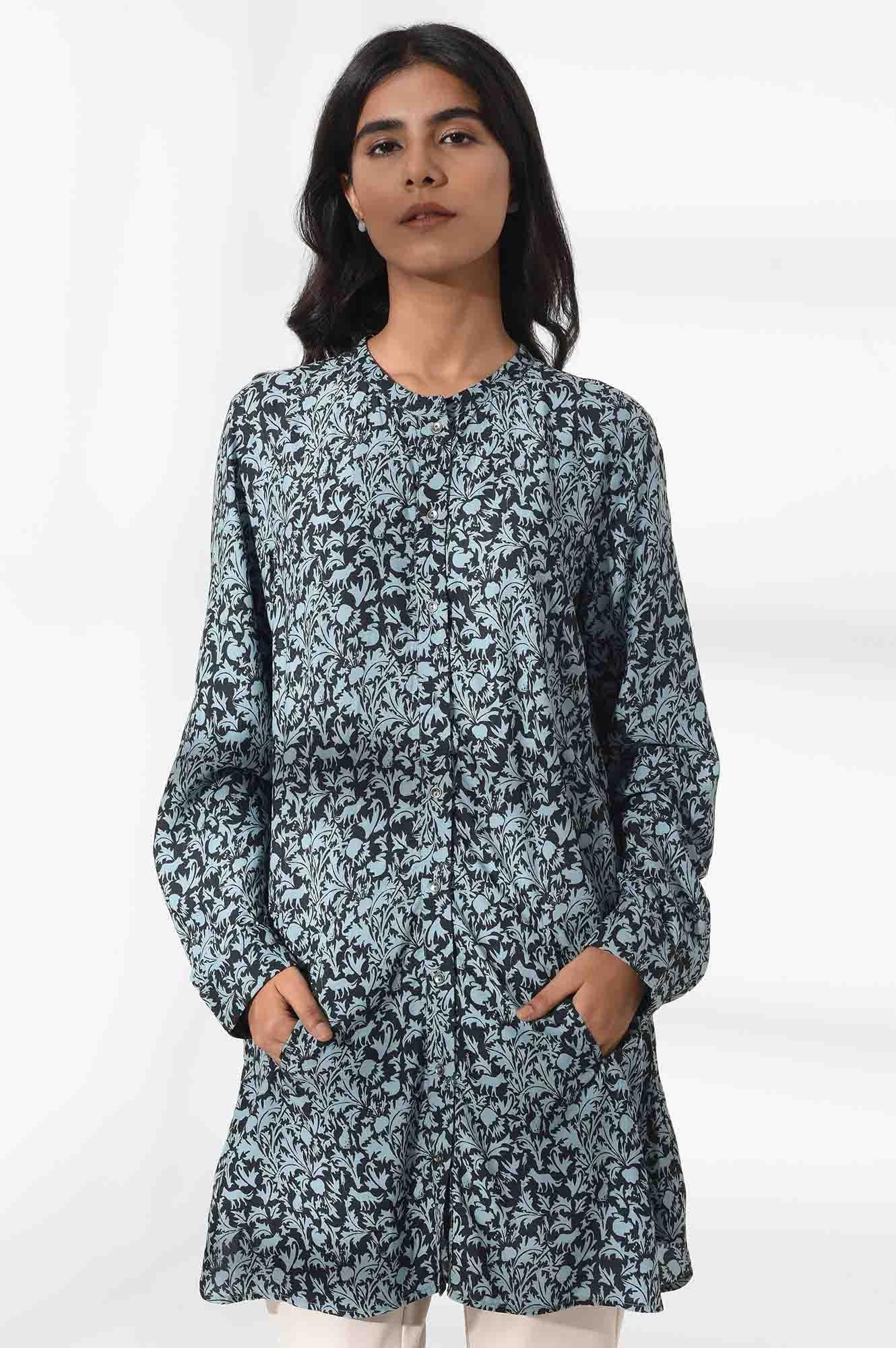 Light Blue Floral Print Tunic - wforwoman