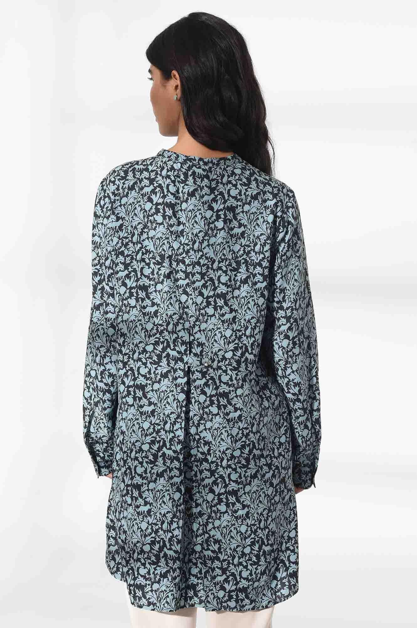 Light Blue Floral Print Tunic - wforwoman