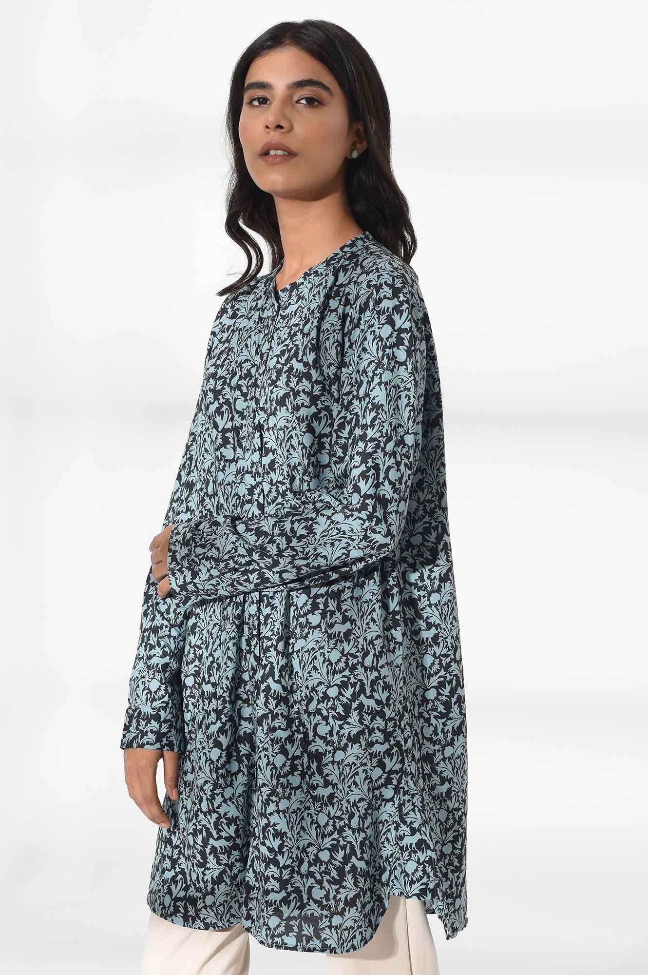 Light Blue Floral Print Tunic - wforwoman