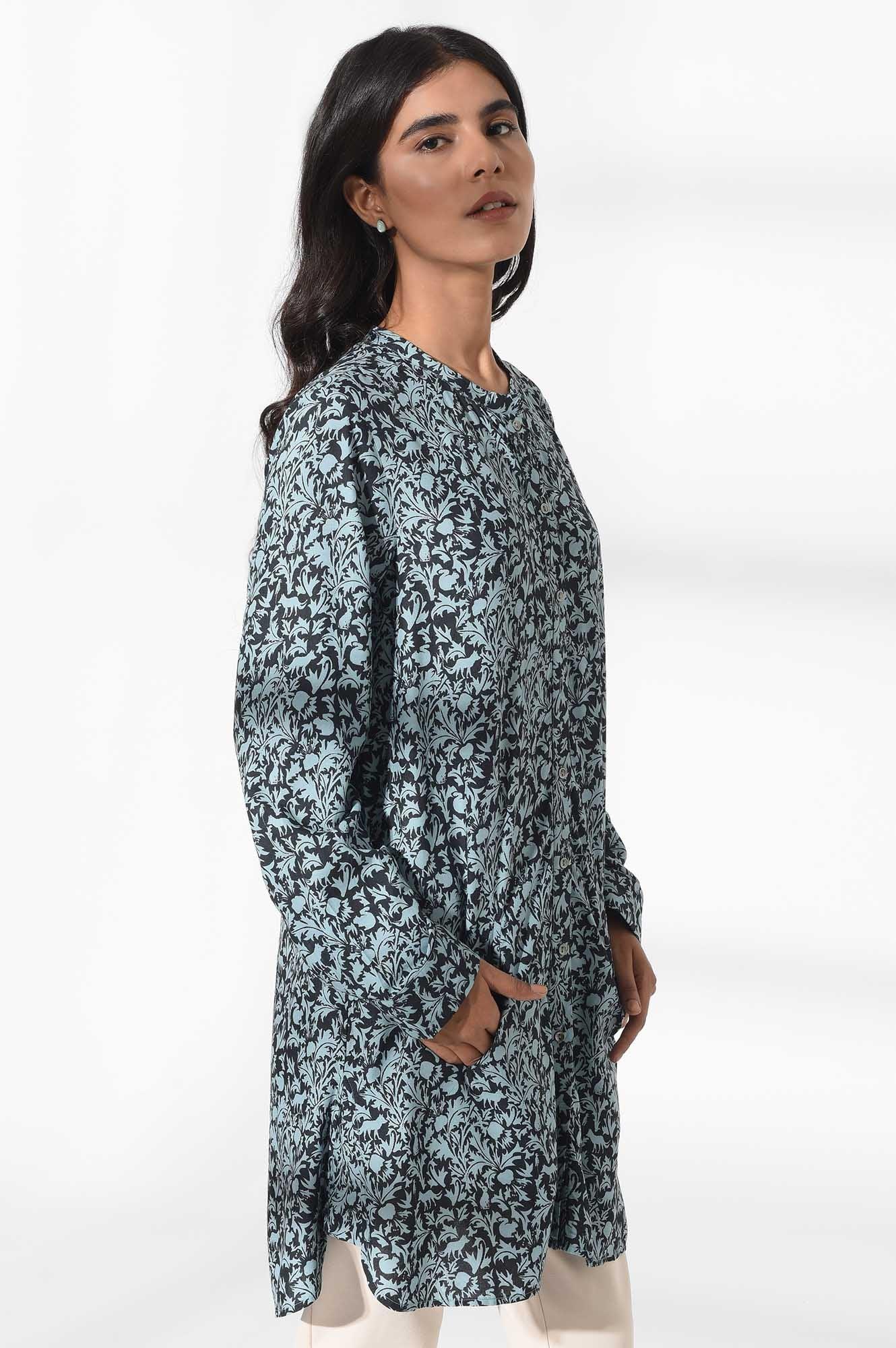 Light Blue Floral Print Tunic - wforwoman