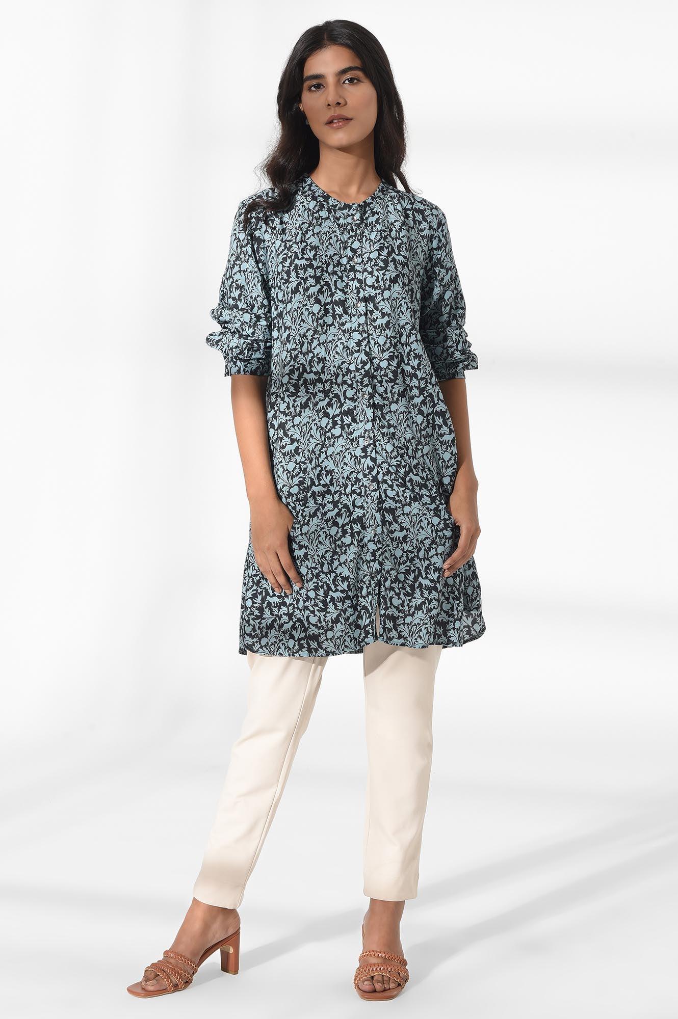 Light Blue Floral Print Tunic - wforwoman