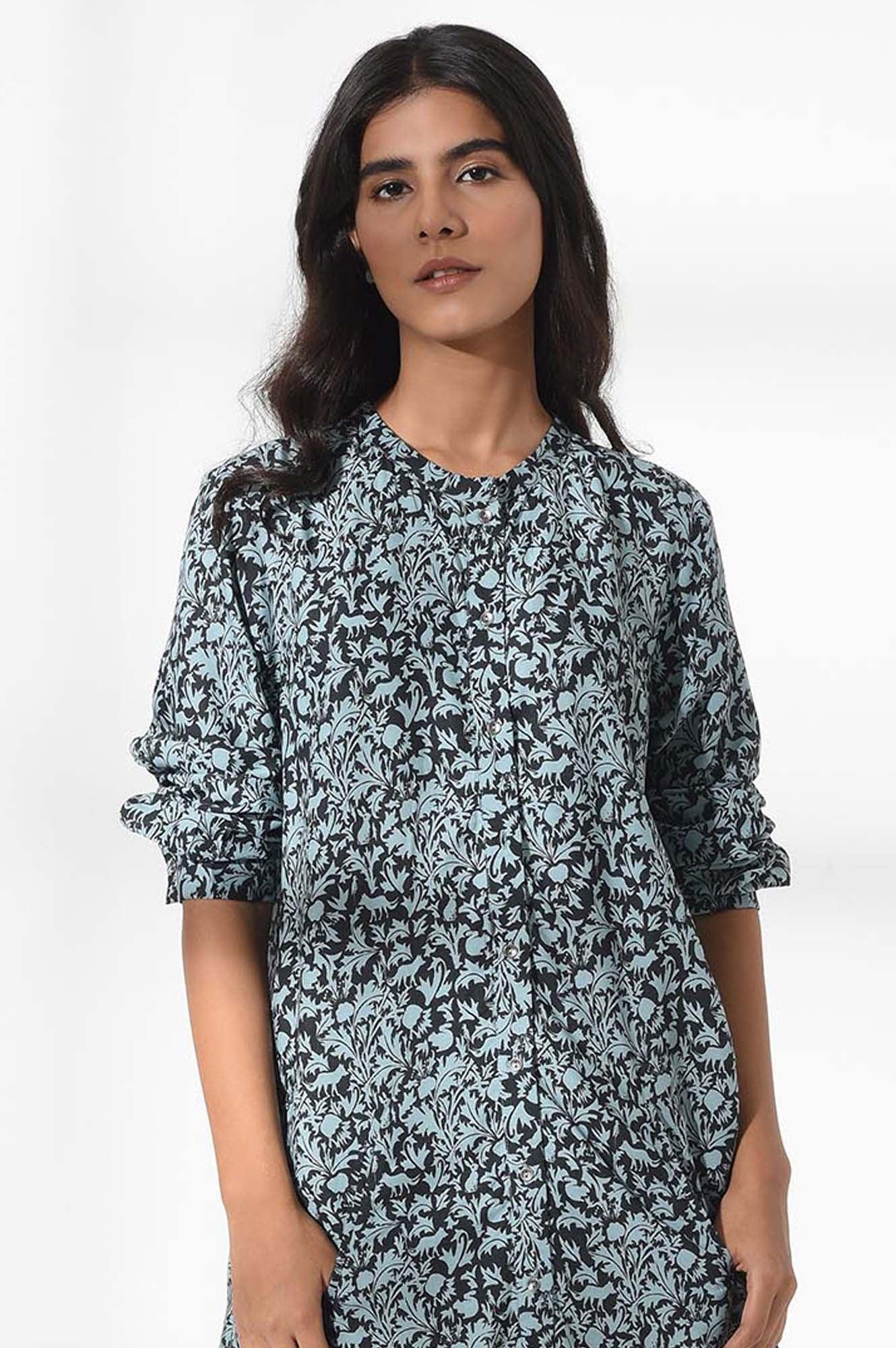 Light Blue Floral Print Tunic - wforwoman