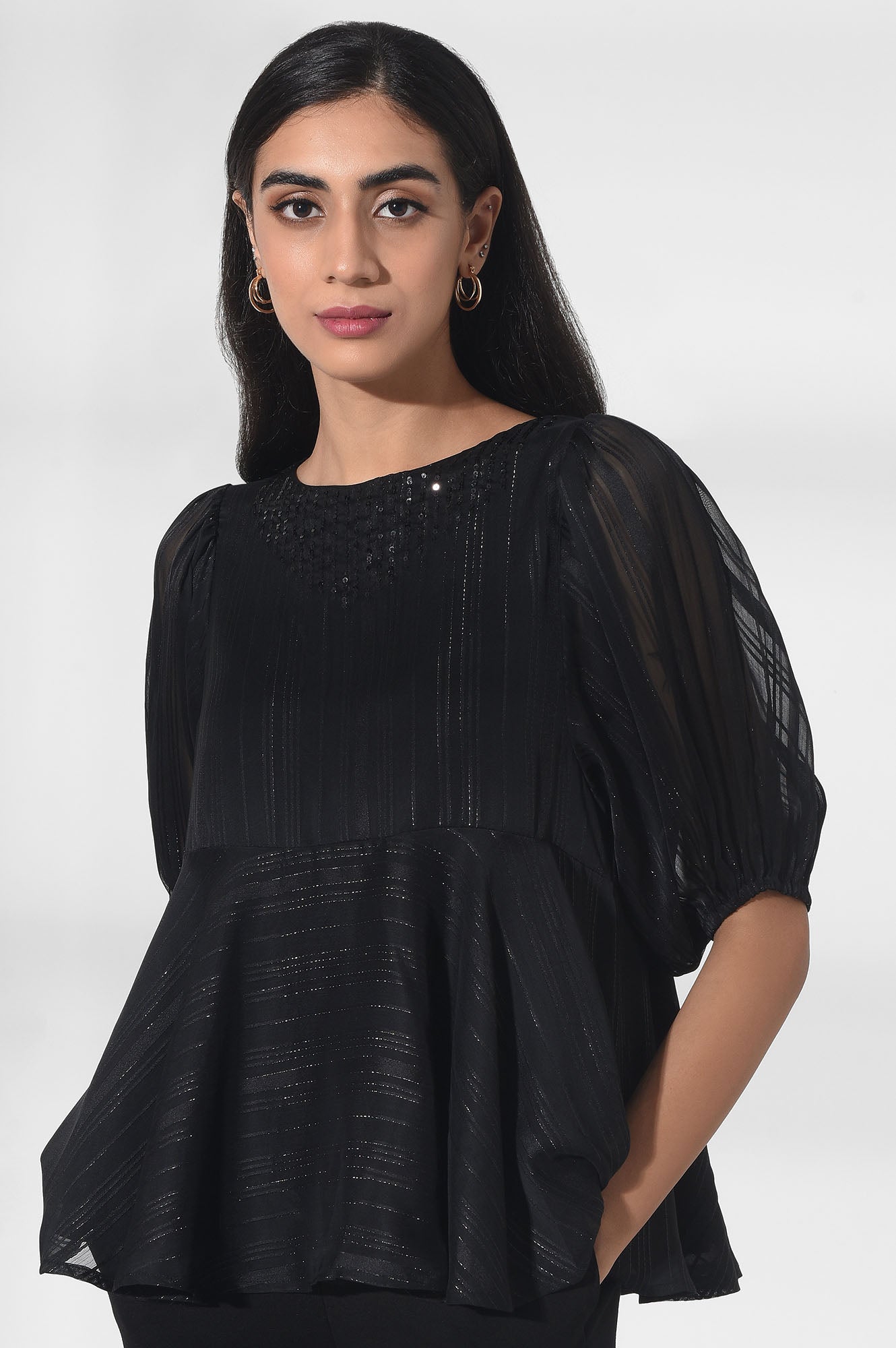 Black Lurex Striped Top