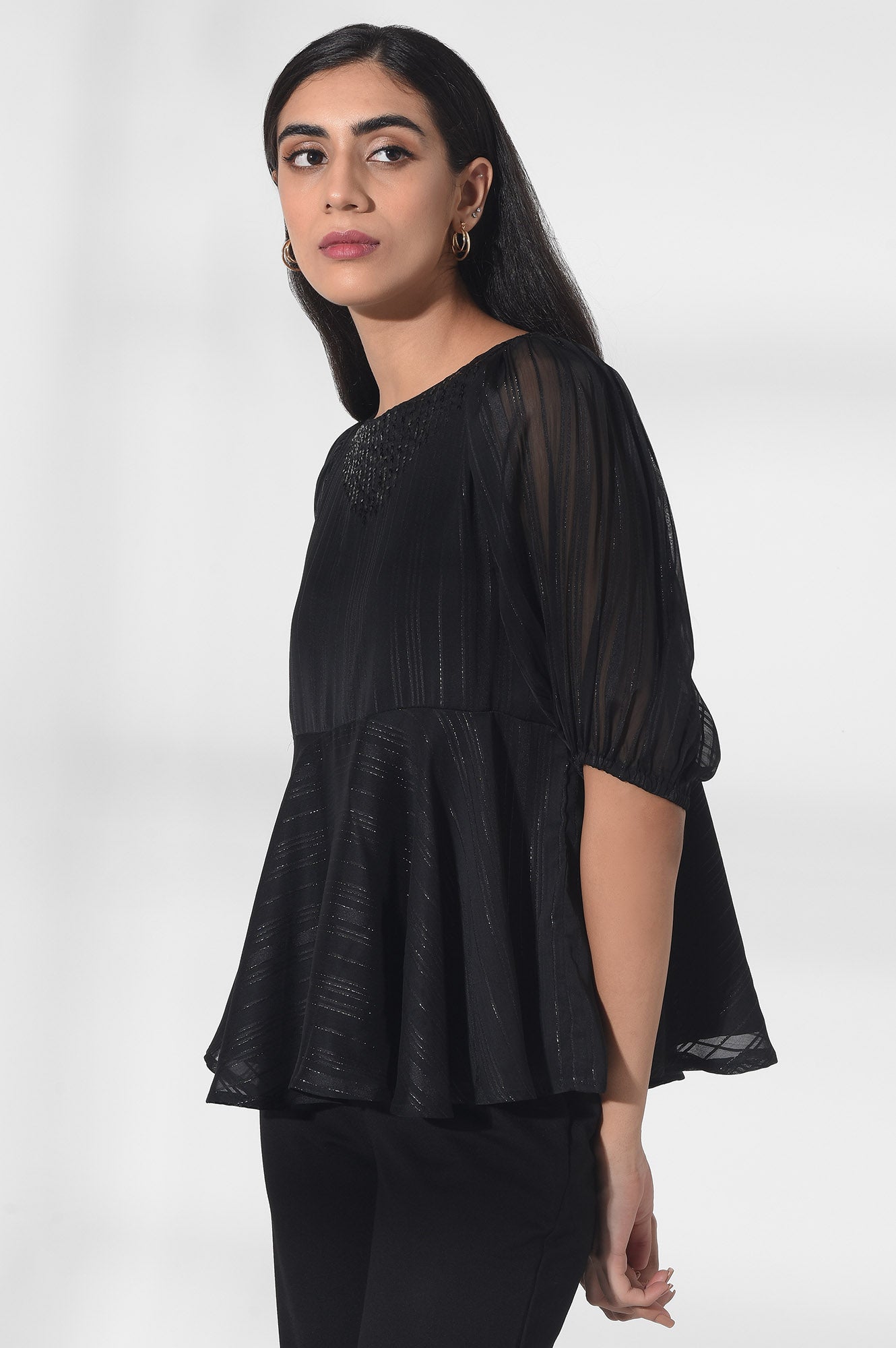 Black Lurex Striped Top