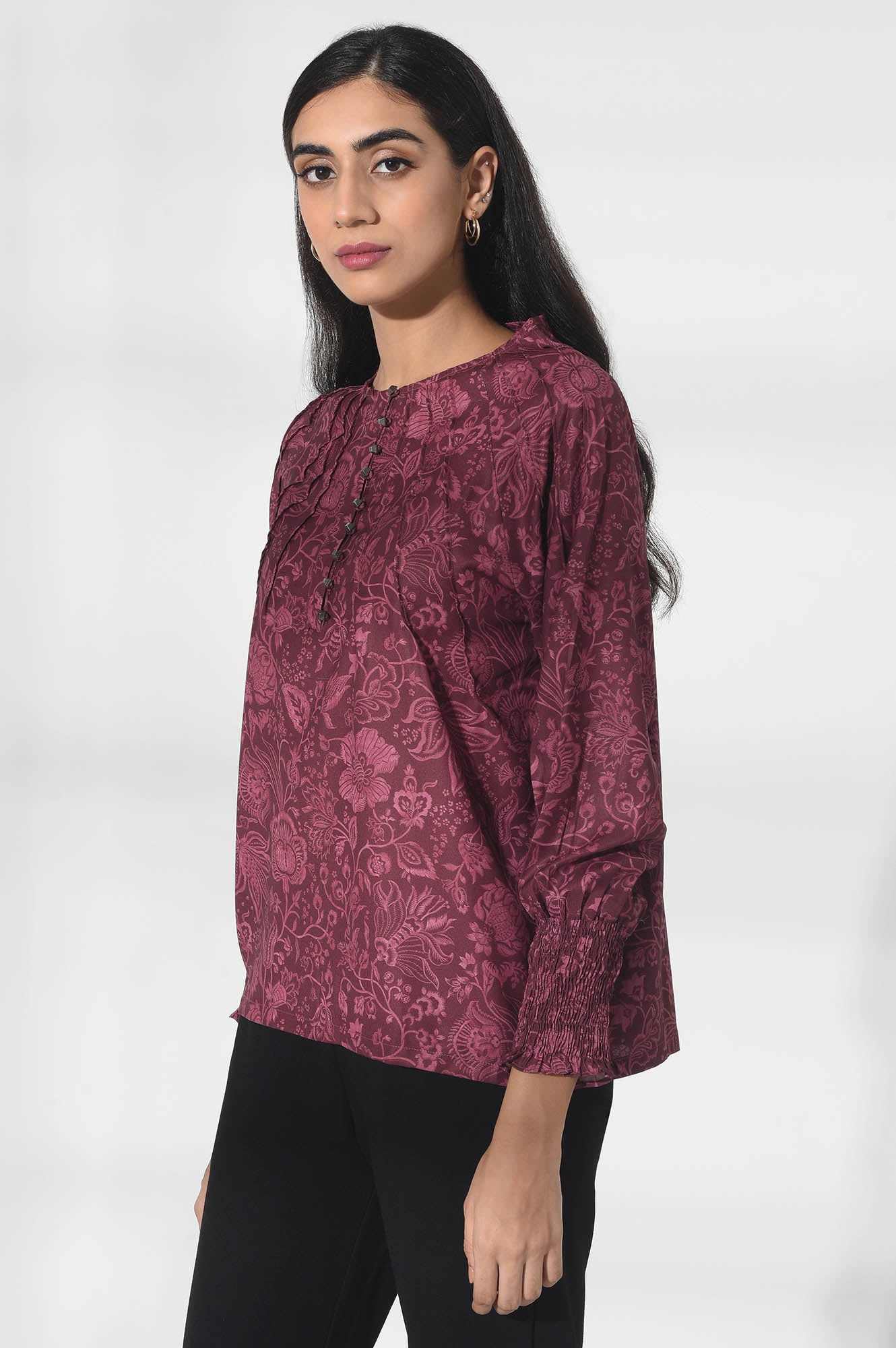 Dark Pink Georgette Printed Top