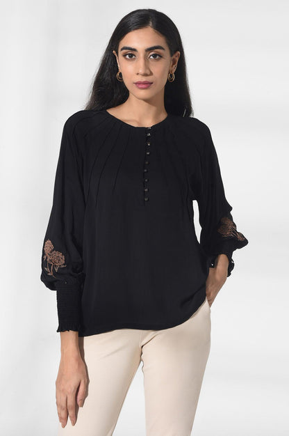 Black Solid Pintuck Top - wforwoman