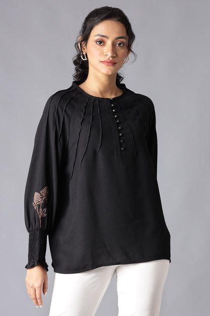 Ecru High-Low Shirt With Floral Print And Mandarin Collar