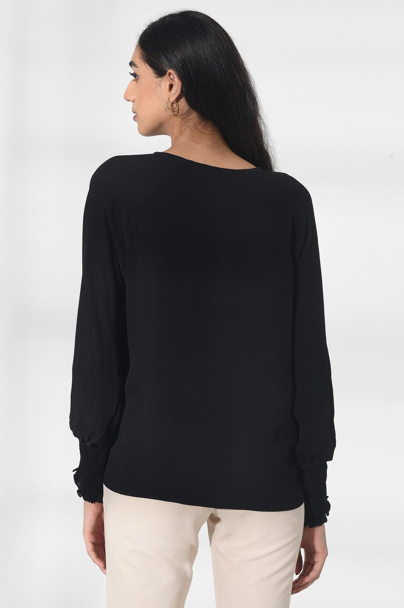 Black Solid Pintuck Top - wforwoman