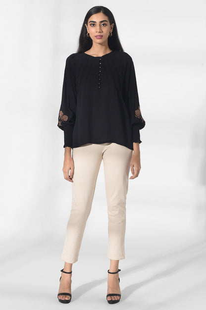 Black Solid Pintuck Top - wforwoman