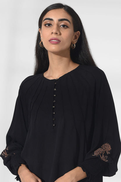 Black Solid Pintuck Top - wforwoman