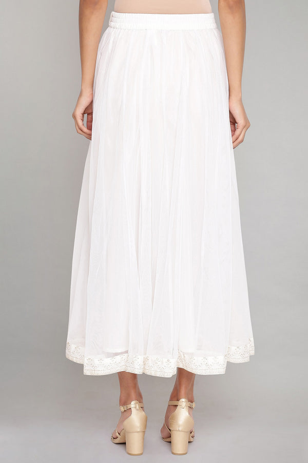 Ecru Flared Mesh Skirt