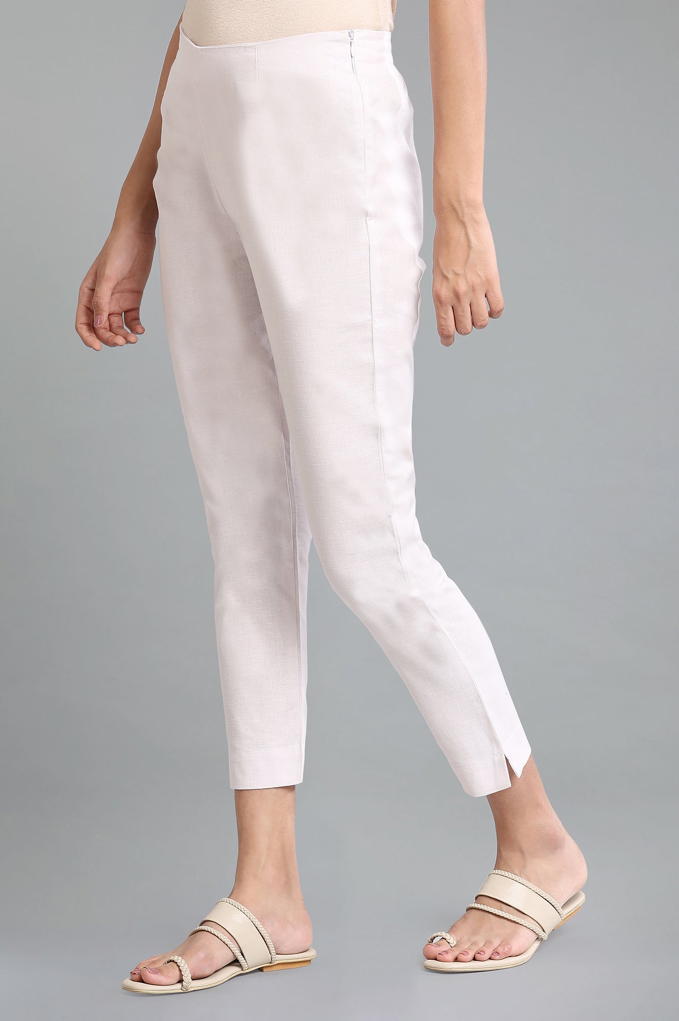 Light Pink Solid Slim Pants