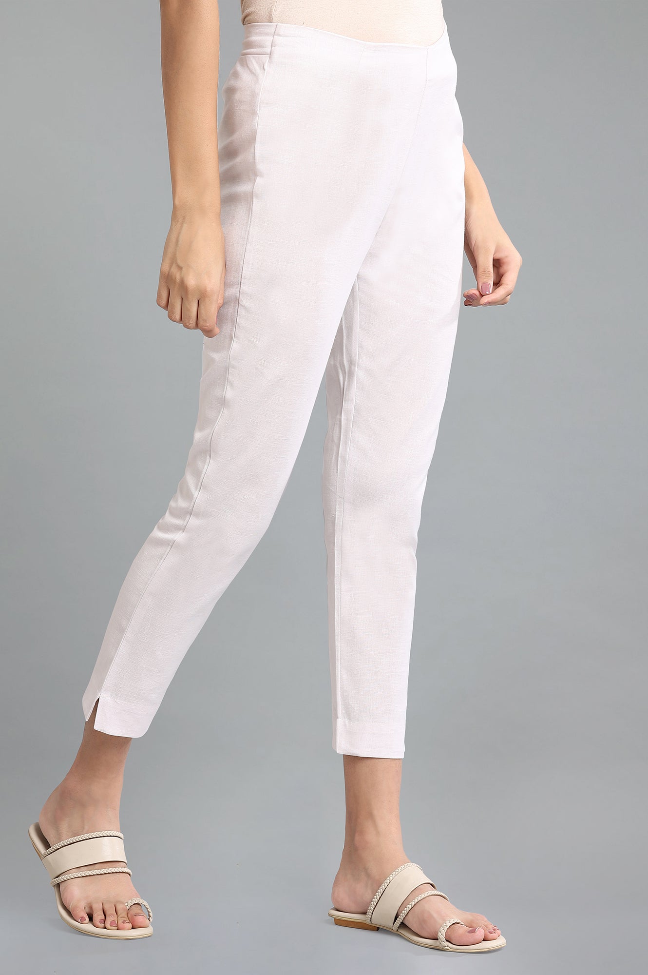 Light Pink Solid Slim Pants