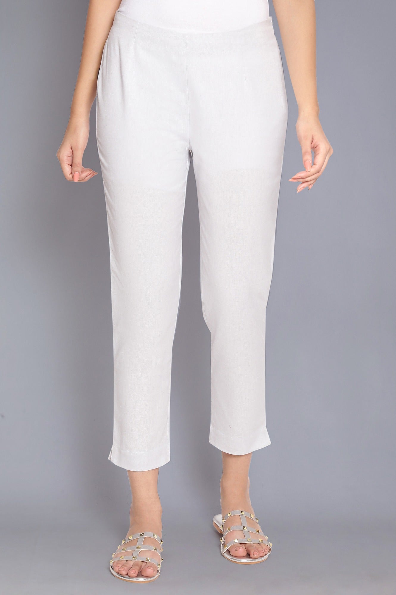 Light Blue Solid Slim Pants